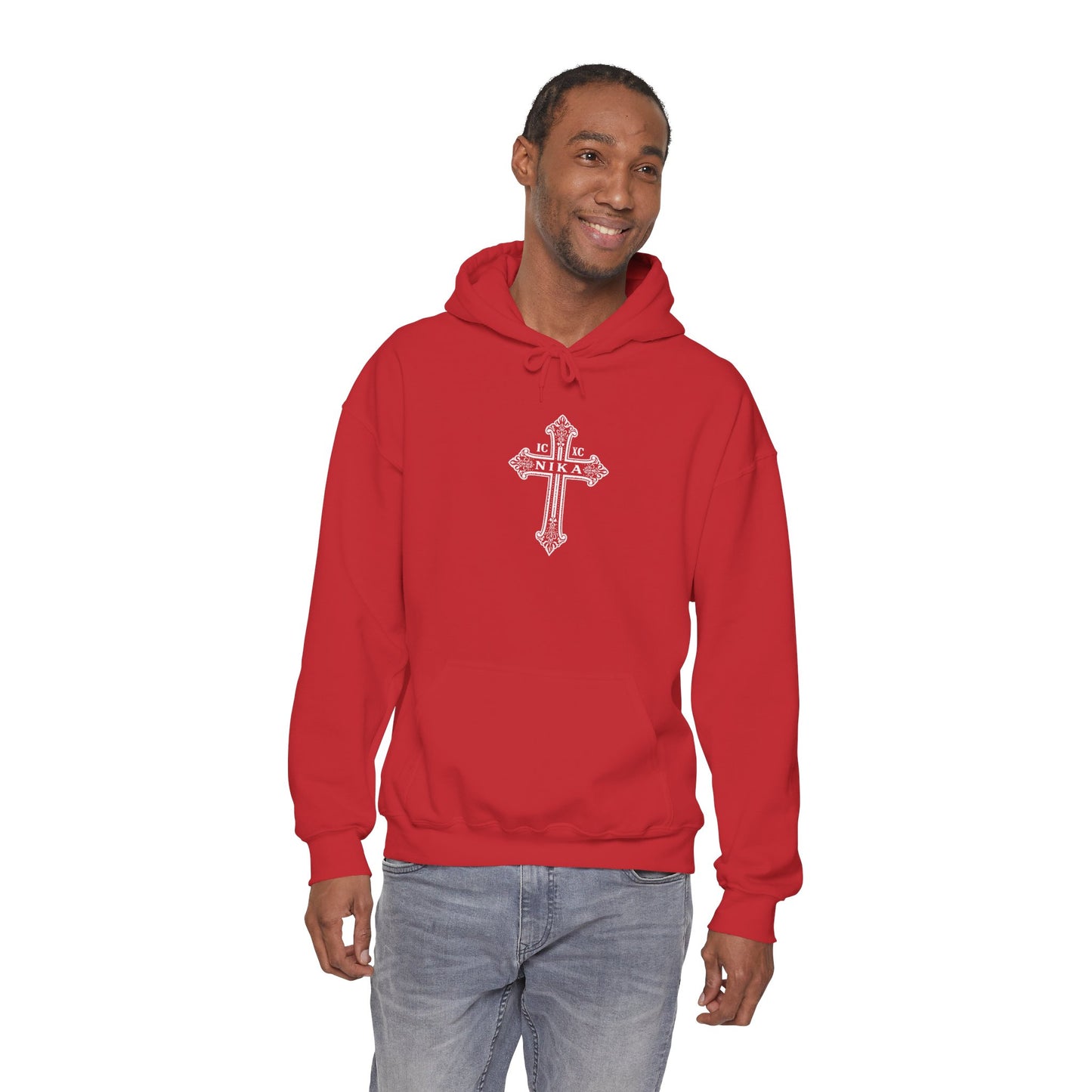 Christian Cross Hoodie — "I Am The Way" Scripture Back Print
