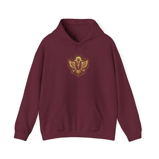 Christian Cross & Eagle Hoodie — Faith-Based Gold Emblem Sweatshirt