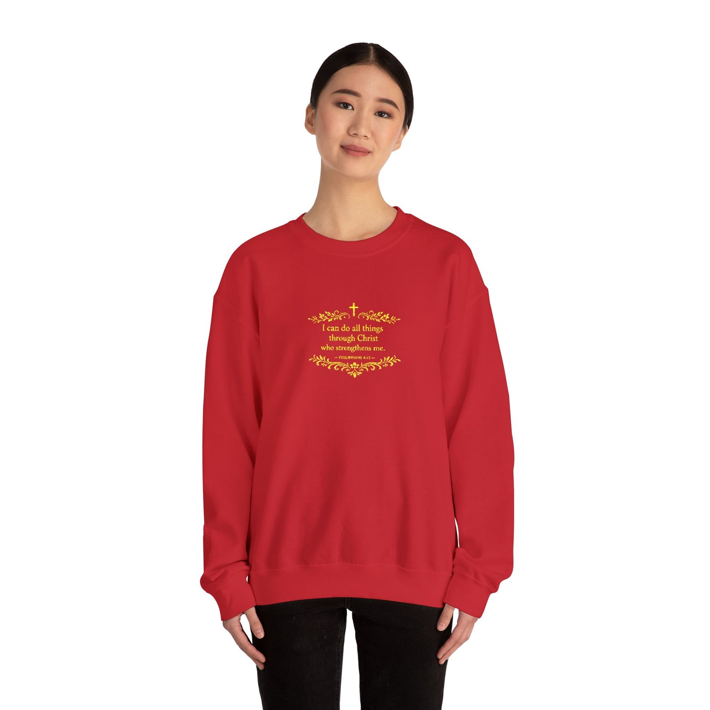 Cozy Floral Script Crewneck Sweatshirt — "Don't Worry Be Happy" Chest Design