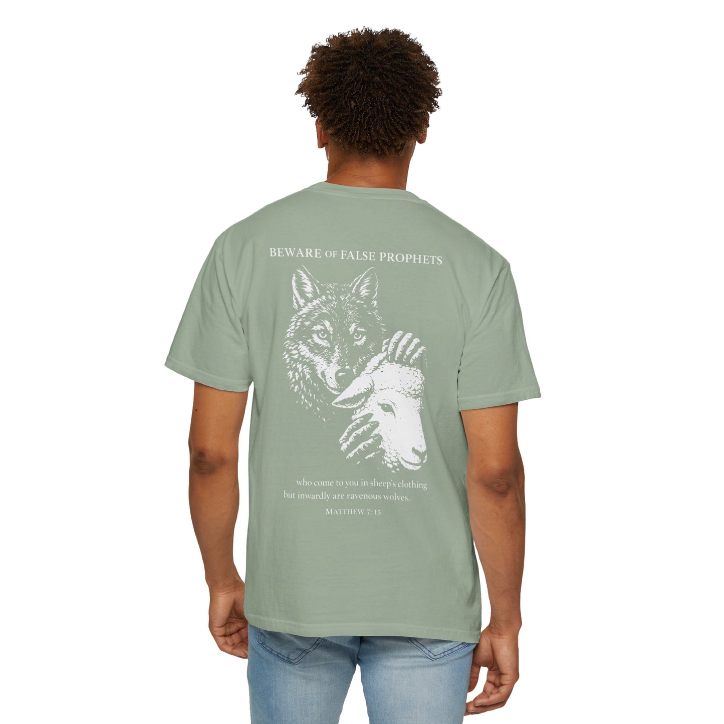 Christian 'Beware of False Prophets' Graphic T-Shirt — Wolf in Sheep's Clothing Bible Verse Tee