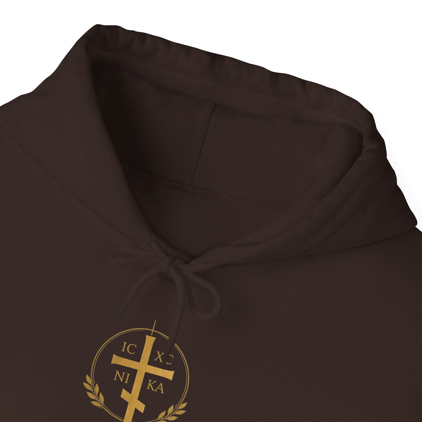 Christian Cross Hoodie — Gold Cross with Wings & Laurel Comfort Pullover