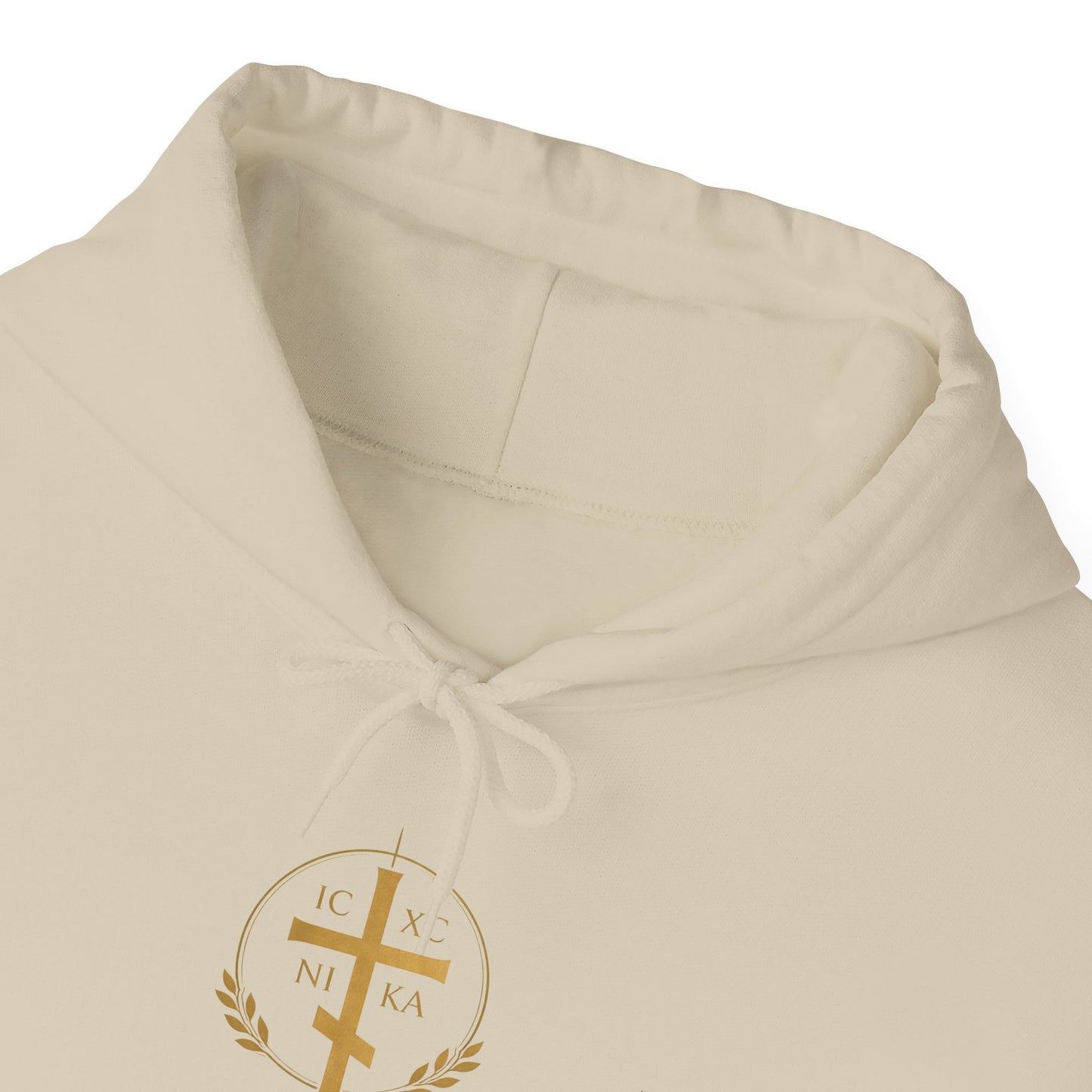 Christian Cross Hoodie — Gold Cross with Wings & Laurel Comfort Pullover