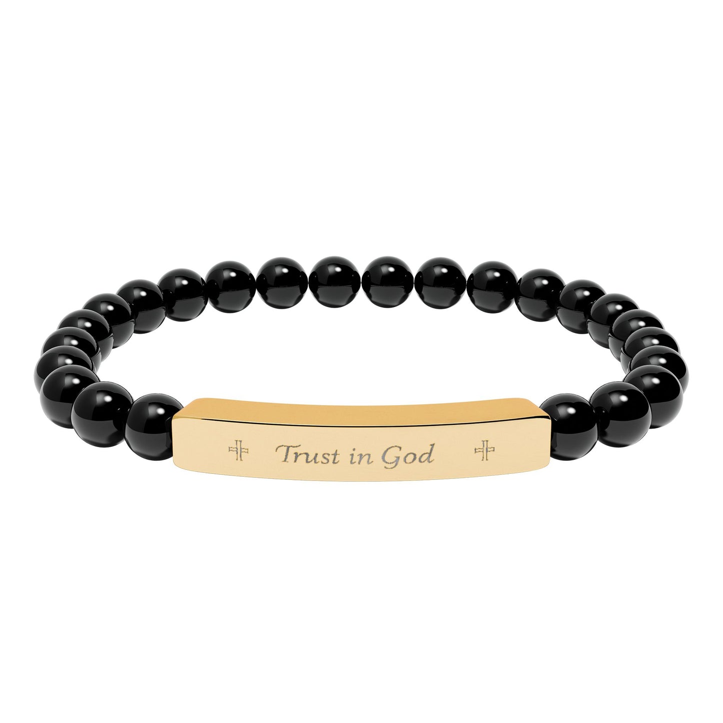 Engraved Natural Stone Bar Bracelet – Personalized Stretch Beaded Bracelet