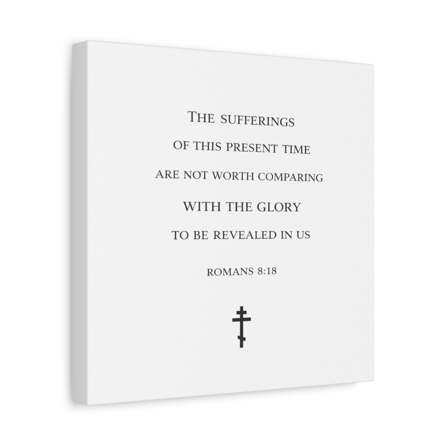 Canvas Wall Art — Romans 8:18 Scripture Quote with Cross