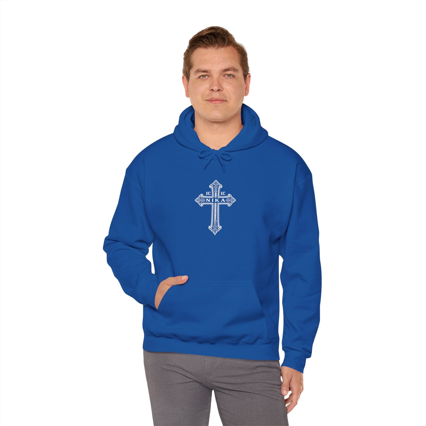 Christian Cross Hoodie — "I Am The Way" Scripture Back Print