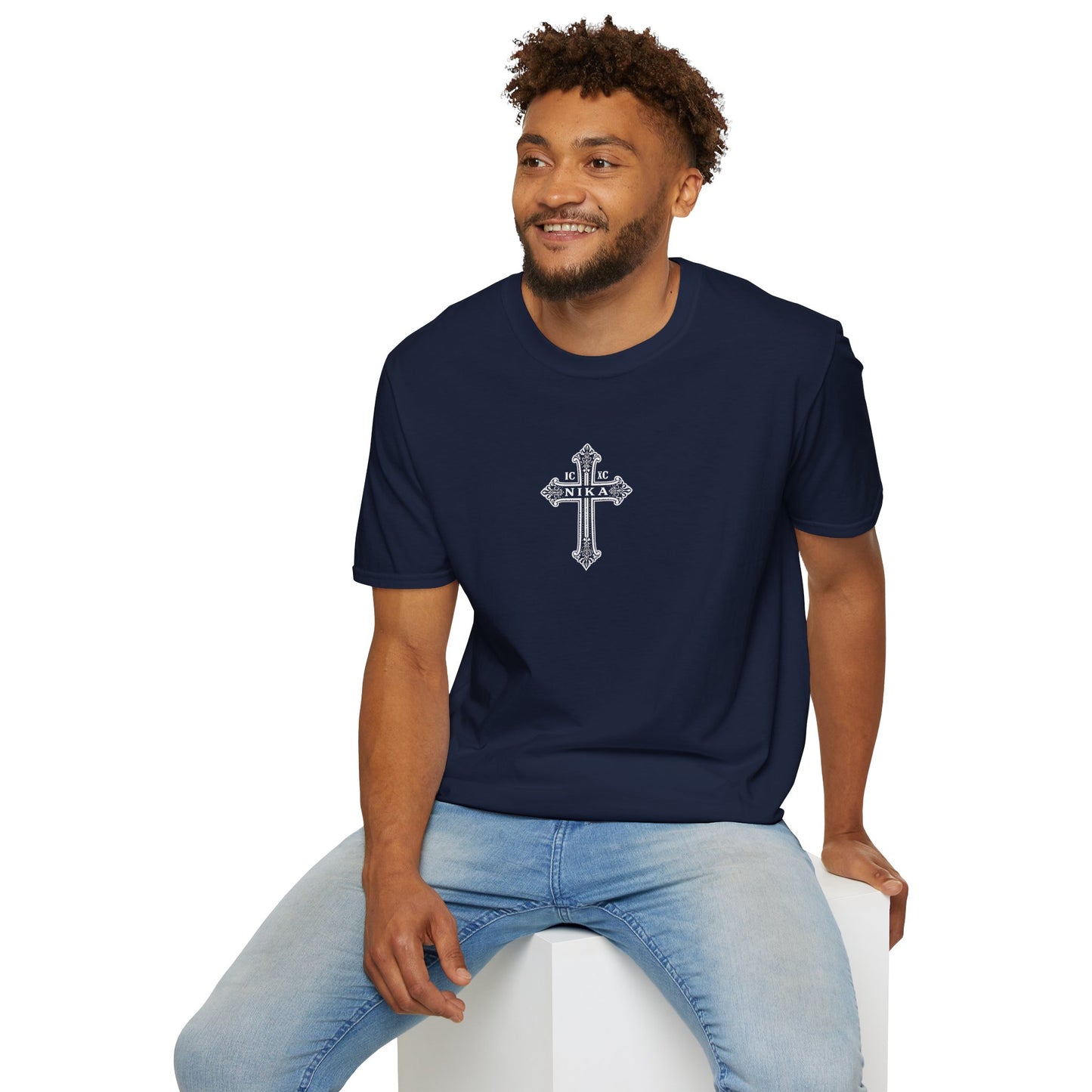 Christian Cross T-Shirt — Isaiah 41:10 Faith Prayer Tee (Front Small Cross, Back Scripture Emblem)