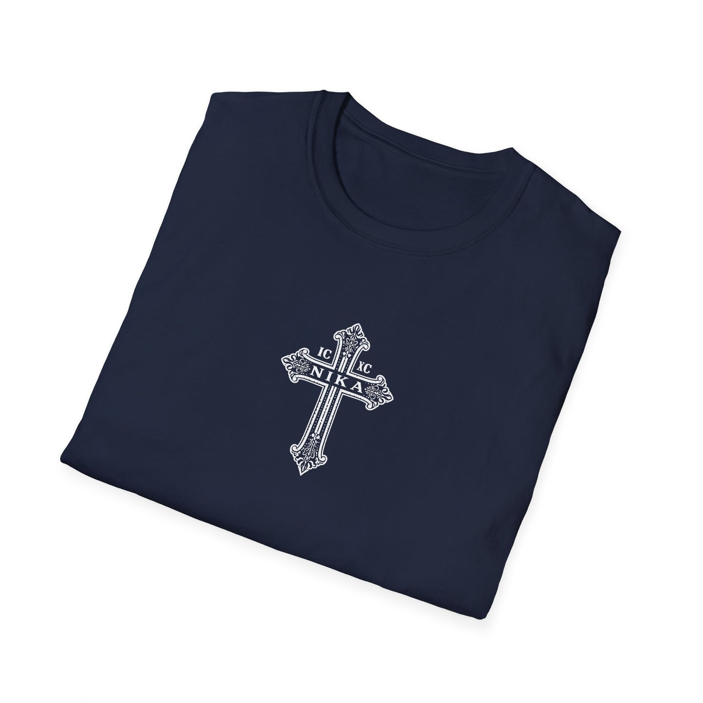 Christian Cross T-Shirt — Isaiah 41:10 Faith Prayer Tee (Front Small Cross, Back Scripture Emblem)