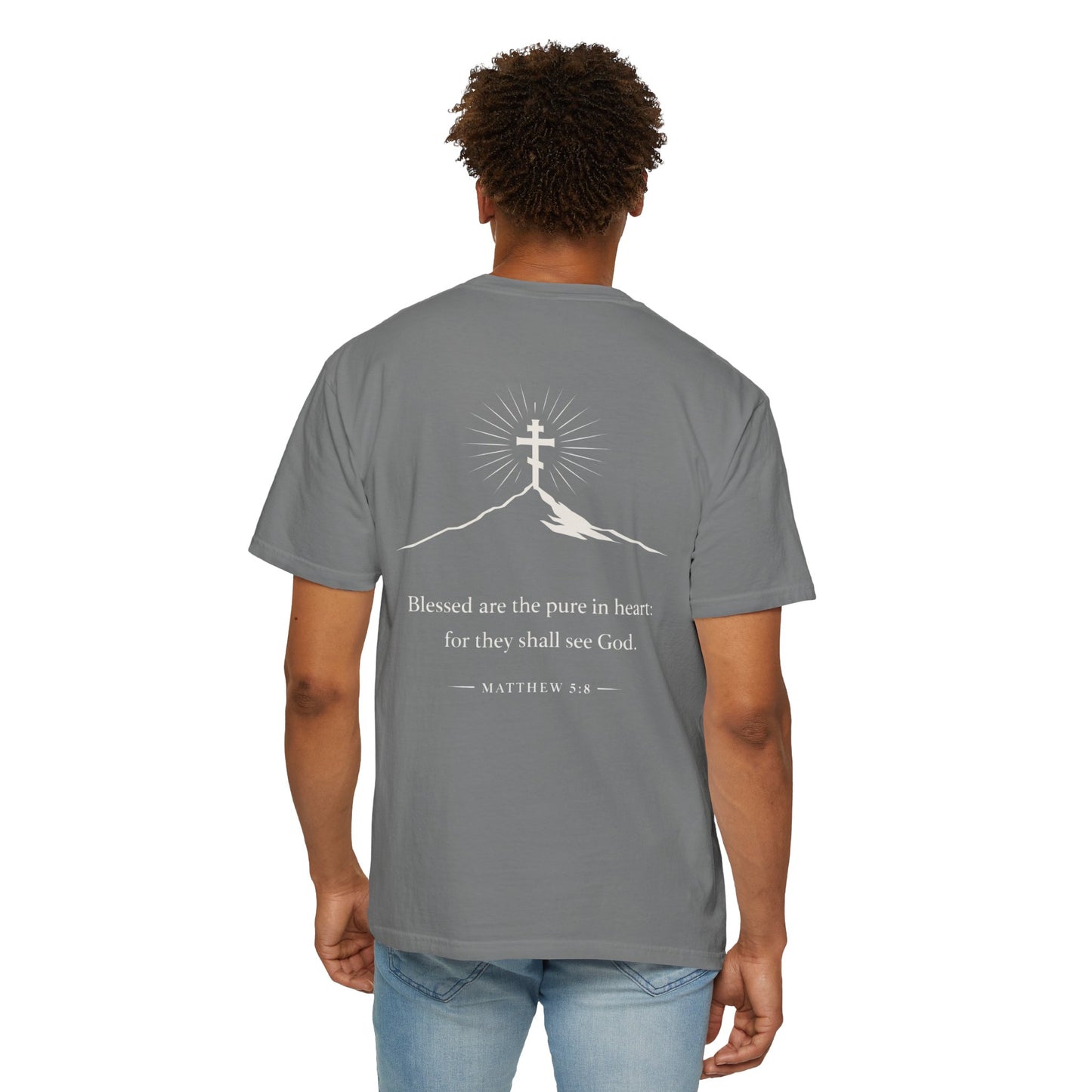 Christian Cross T-Shirt — "Blessed are the pure in heart" Matthew 5:8