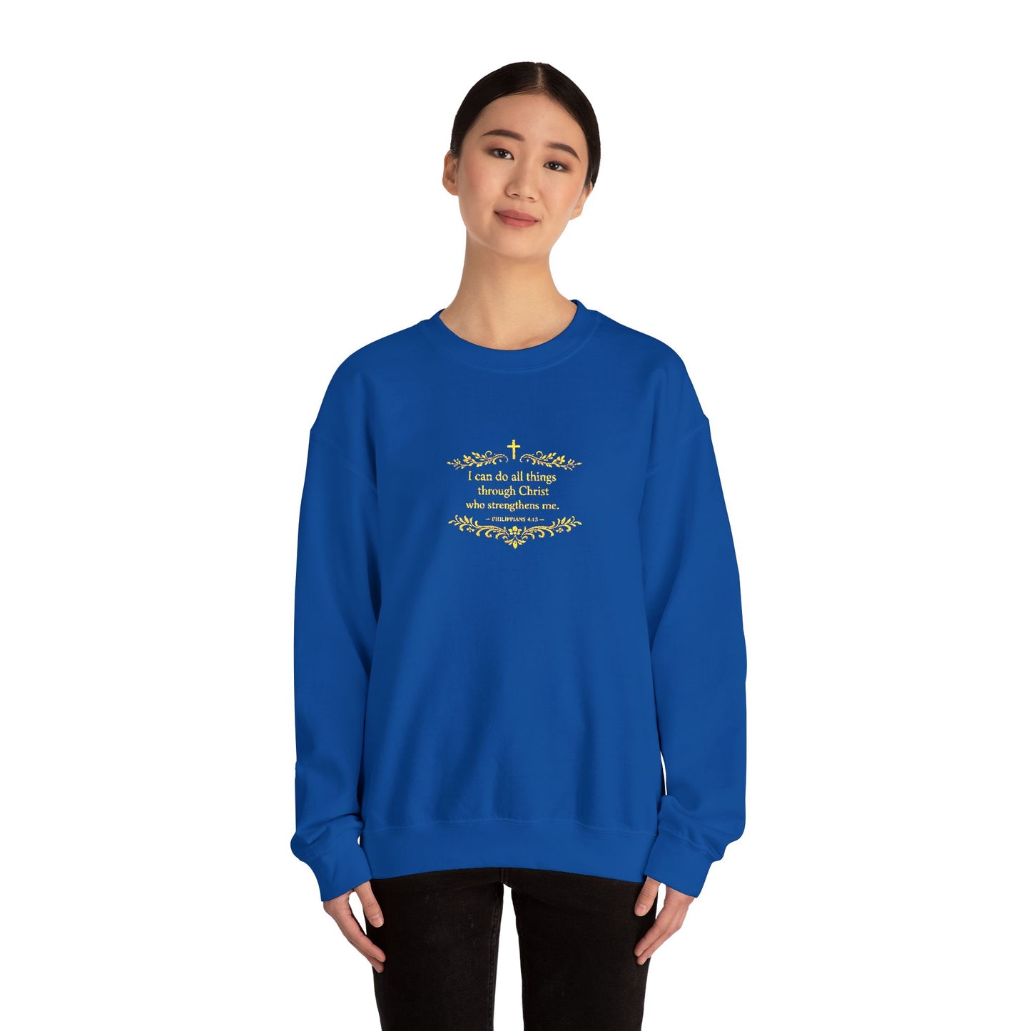 Cozy Floral Script Crewneck Sweatshirt — "Don't Worry Be Happy" Chest Design