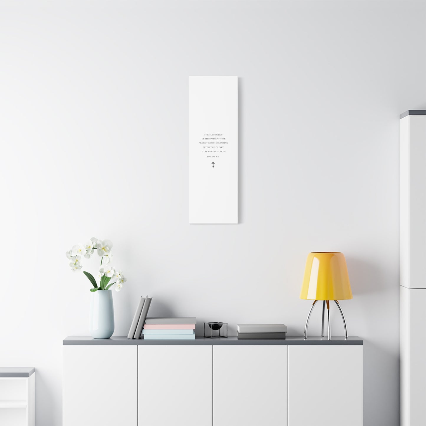 Canvas Wall Art — Romans 8:18 Scripture Quote with Cross