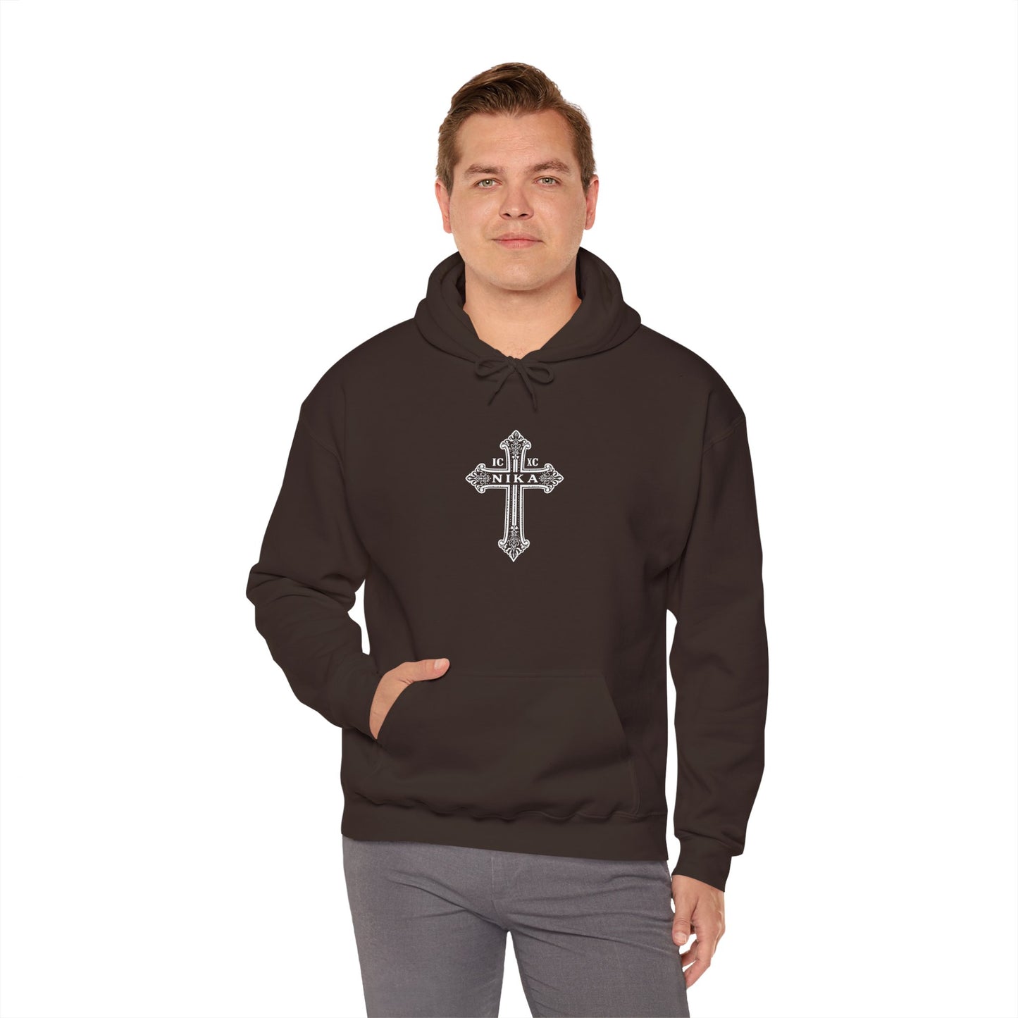 Christian Cross Hoodie — "I Am The Way" Scripture Back Print
