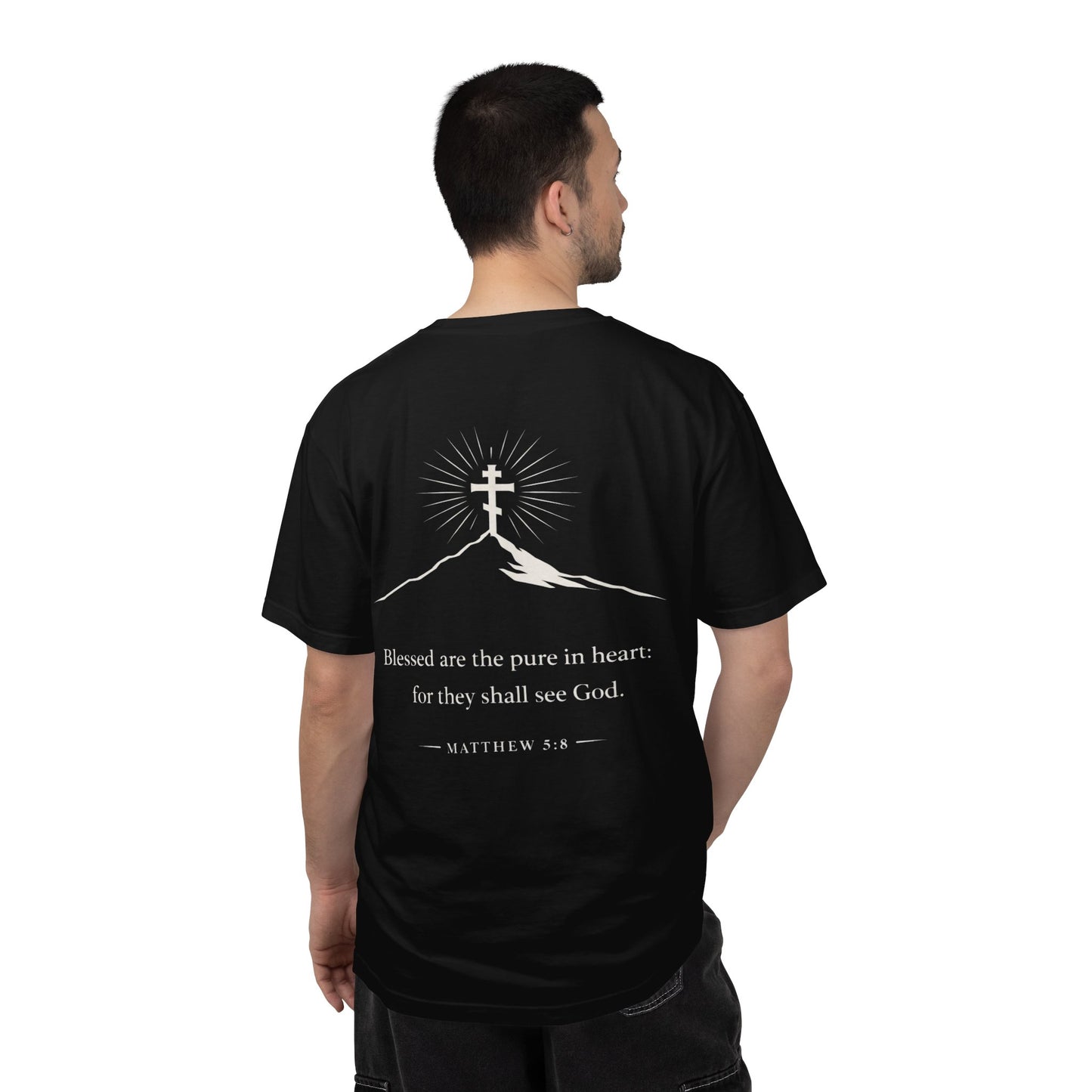 Christian Cross T-Shirt — "Blessed are the pure in heart" Matthew 5:8