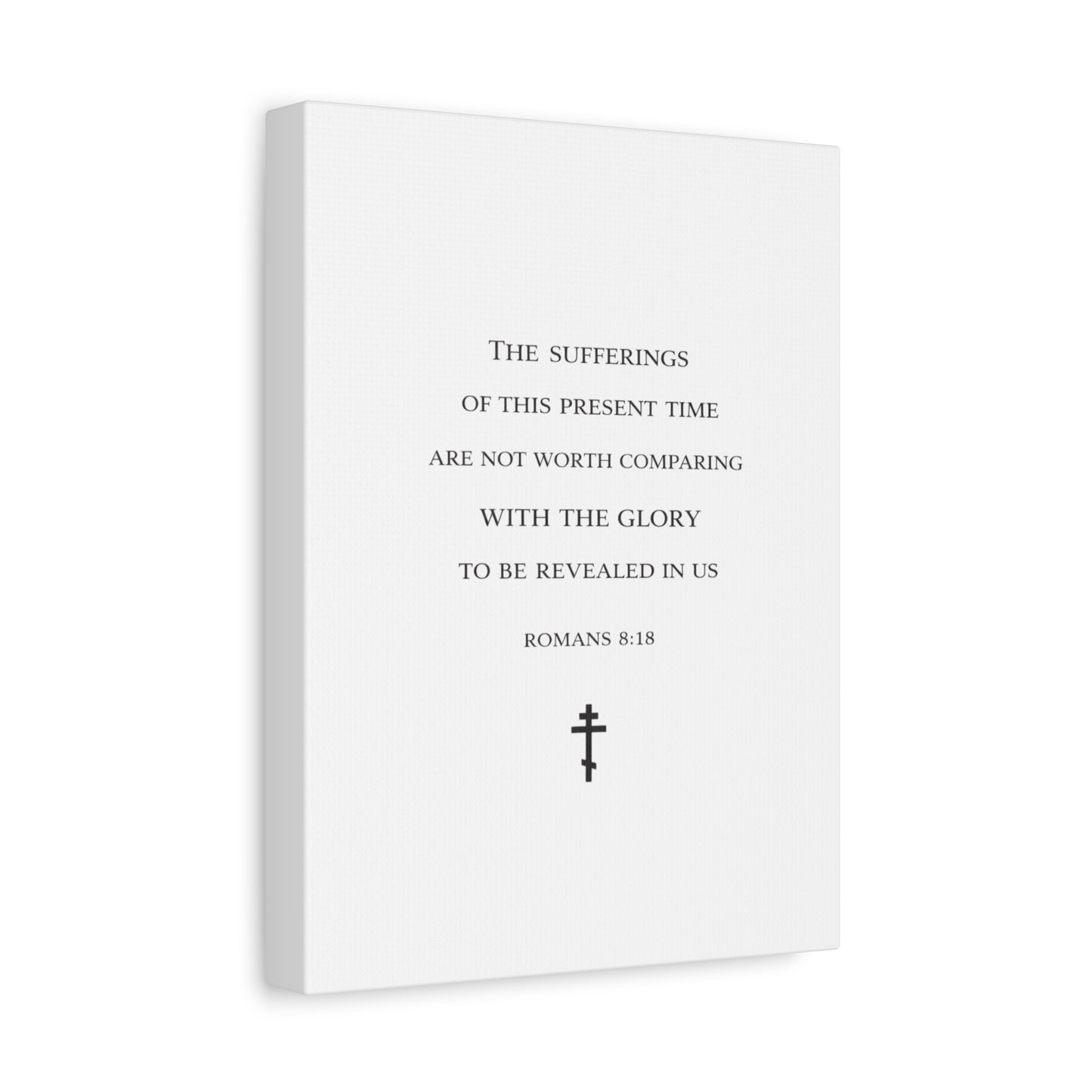 Canvas Wall Art — Romans 8:18 Scripture Quote with Cross