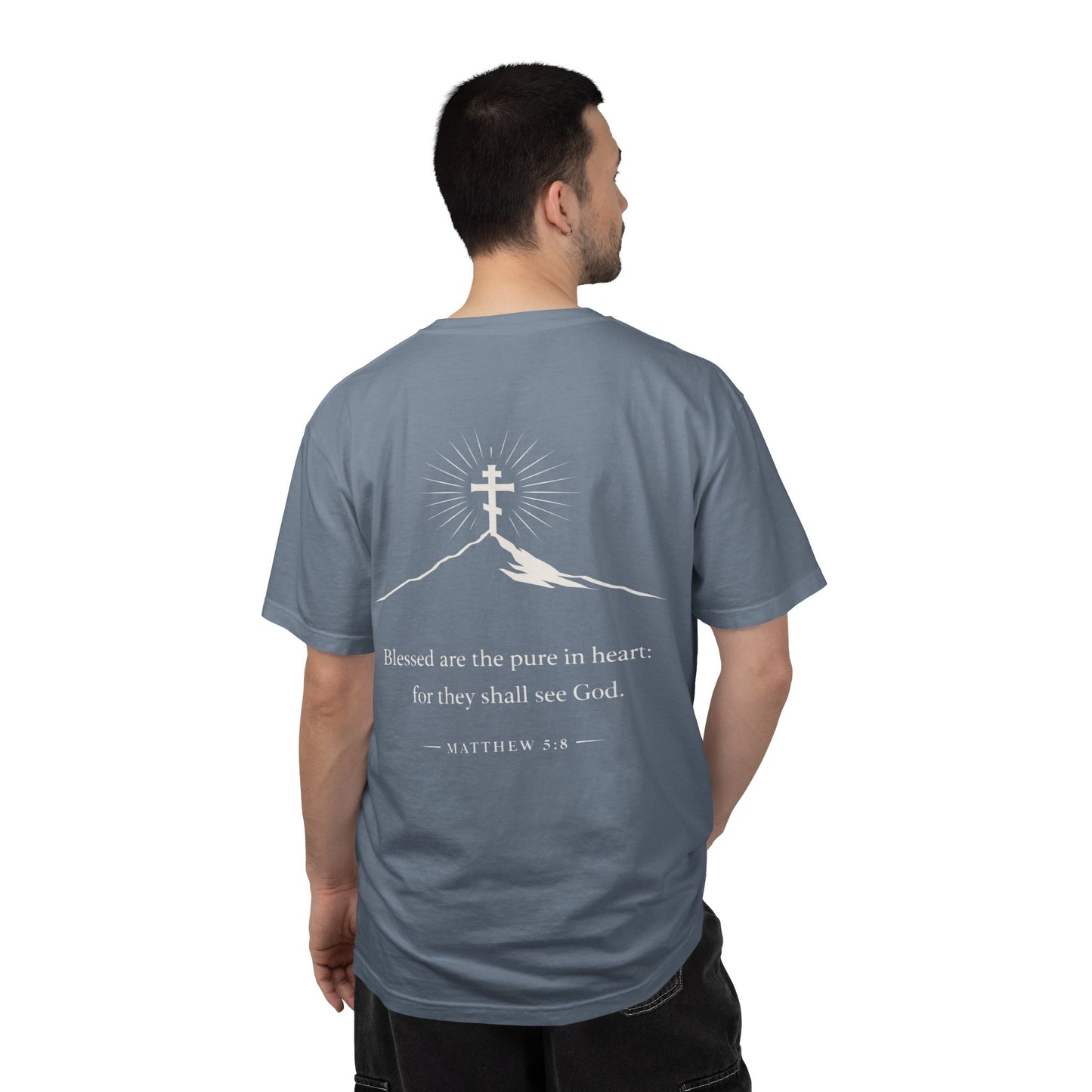 Christian Cross T-Shirt — "Blessed are the pure in heart" Matthew 5:8
