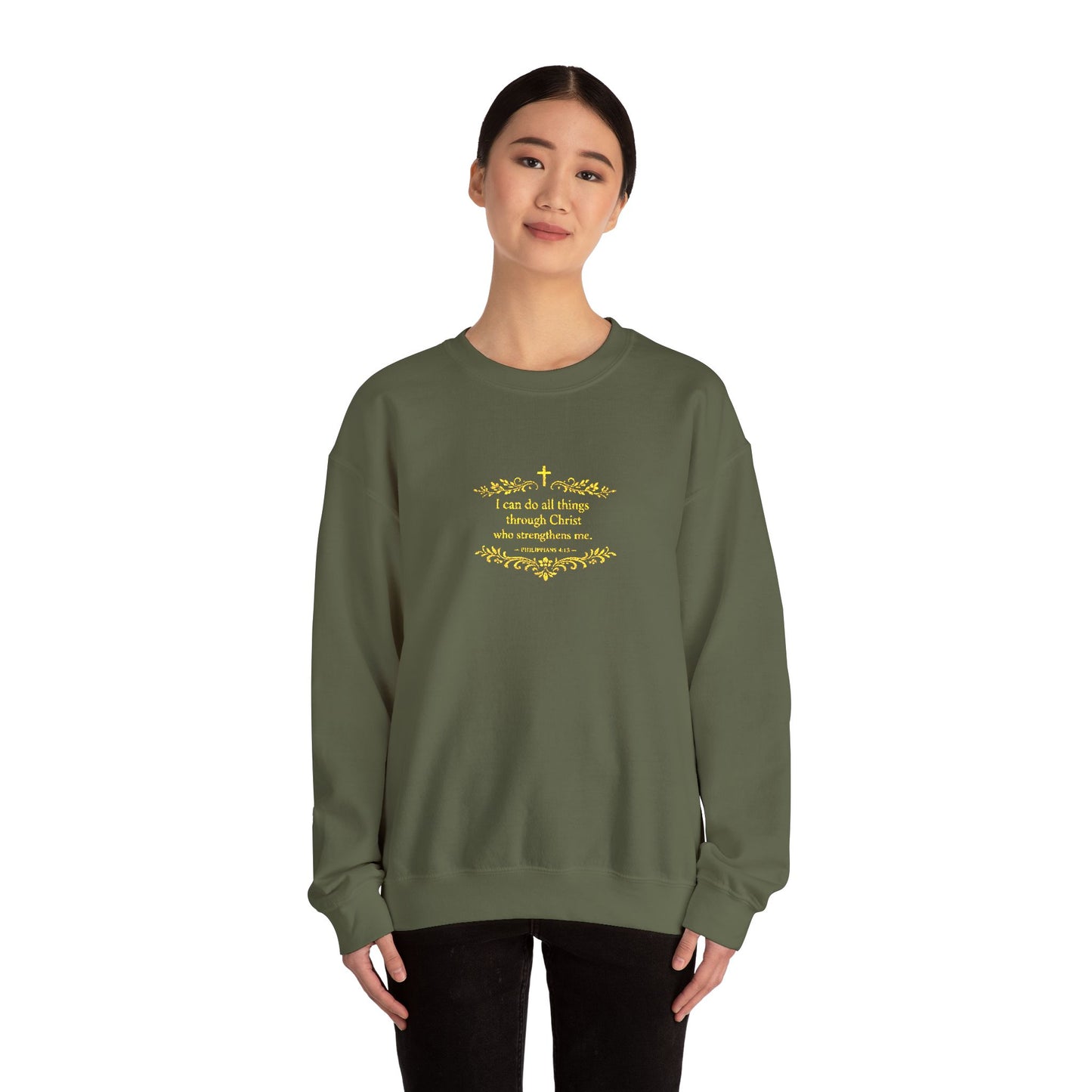 Cozy Floral Script Crewneck Sweatshirt — "Don't Worry Be Happy" Chest Design