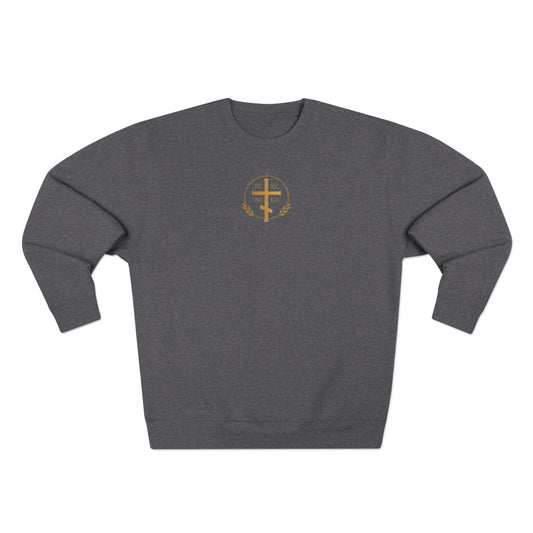 Christian Alpha Omega Crewneck Sweatshirt — Gold Double-Headed Eagle & Cross