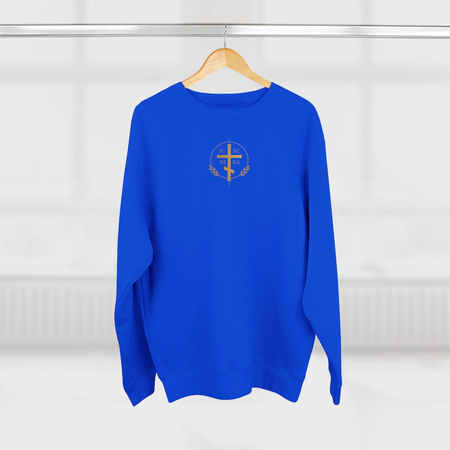 Christian Alpha Omega Crewneck Sweatshirt — Gold Double-Headed Eagle & Cross