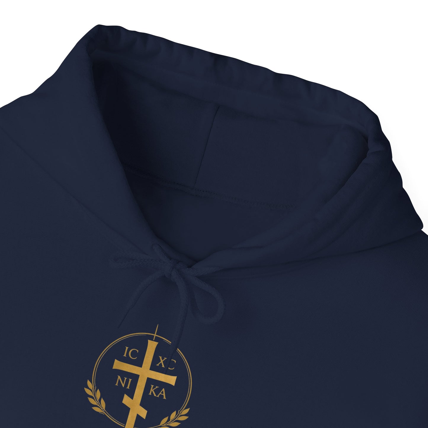 Christian Cross Hoodie — Gold Cross with Wings & Laurel Comfort Pullover