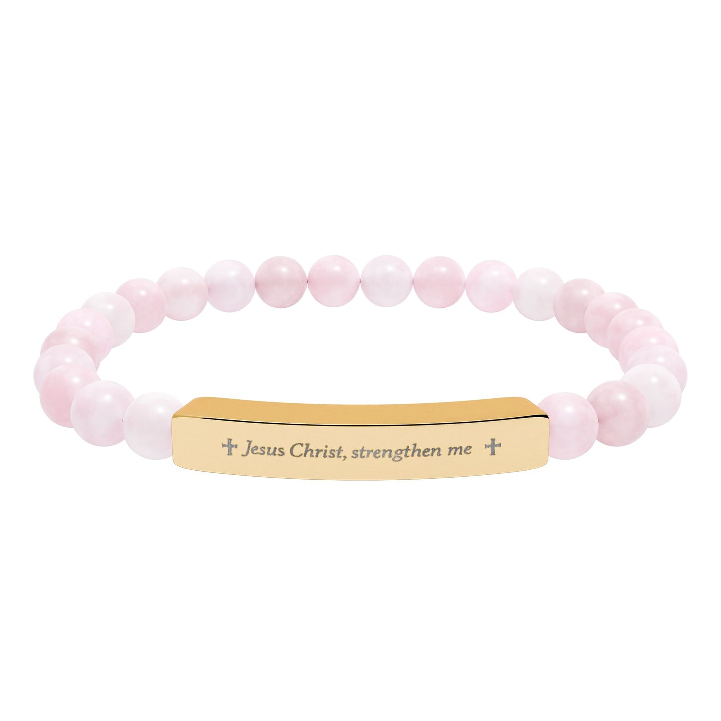 Engraved Natural Stone Bead Bracelet — Personalized Bar Stretch Bracelet