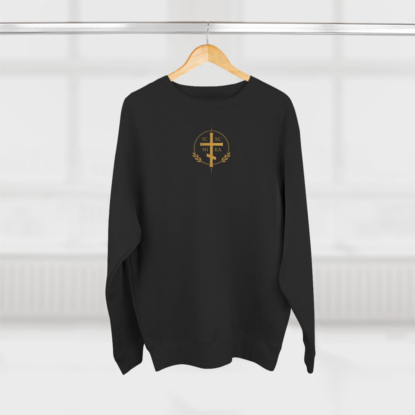 Christian Alpha Omega Crewneck Sweatshirt — Gold Double-Headed Eagle & Cross