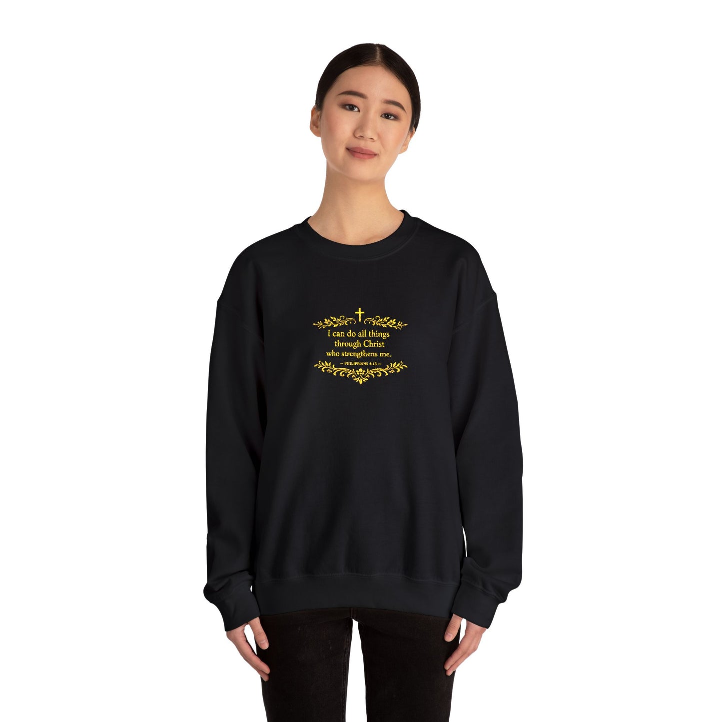 Cozy Floral Script Crewneck Sweatshirt — "Don't Worry Be Happy" Chest Design