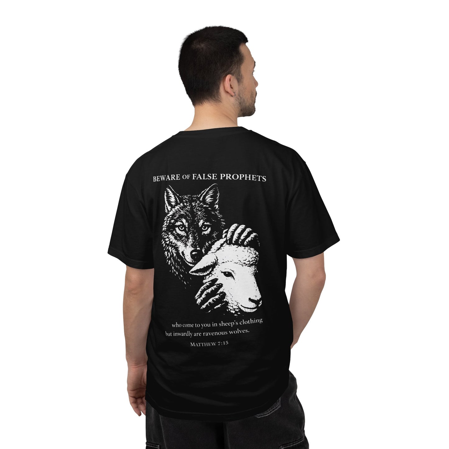 Christian 'Beware of False Prophets' Graphic T-Shirt — Wolf in Sheep's Clothing Bible Verse Tee