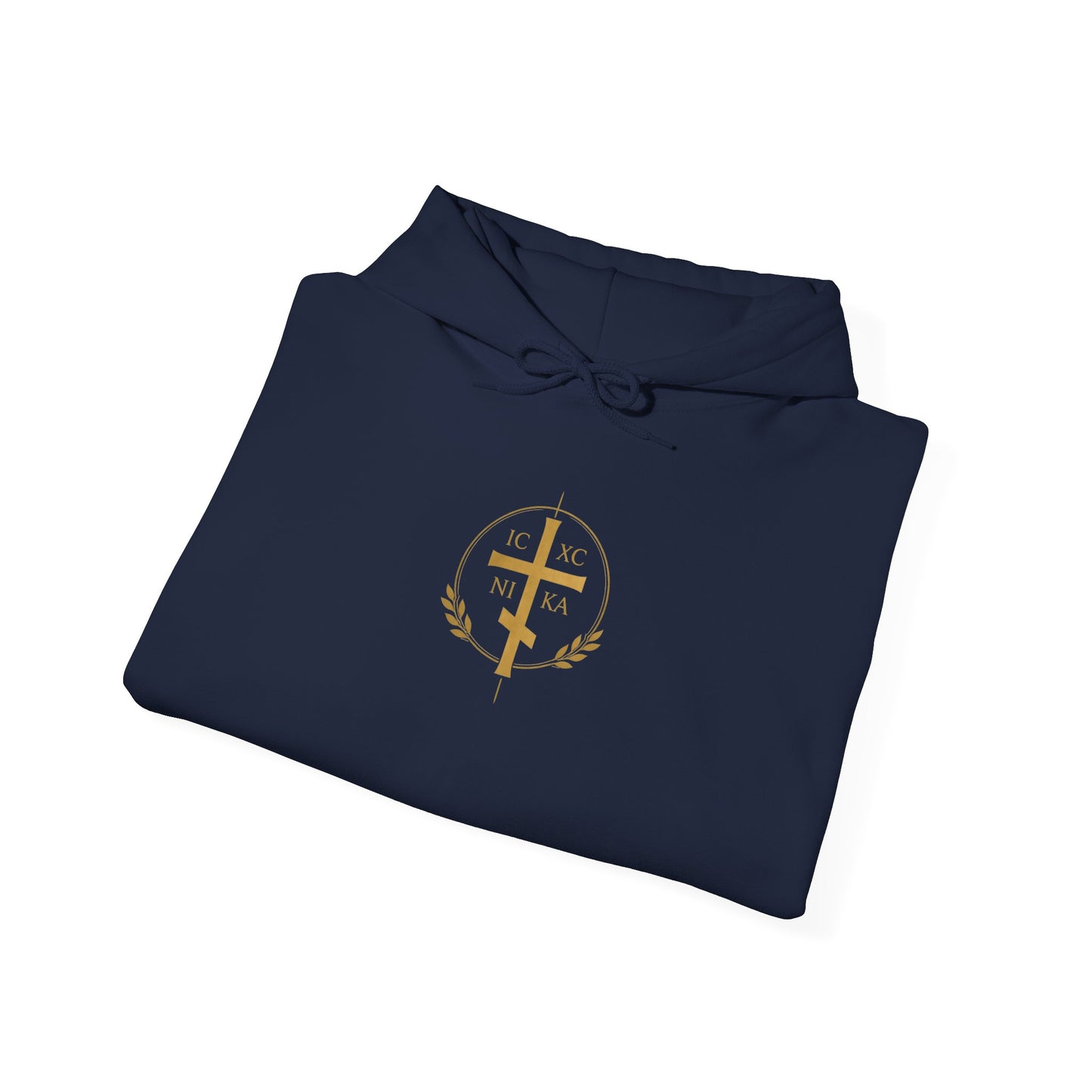 Christian Cross Hoodie — Gold Cross with Wings & Laurel Comfort Pullover