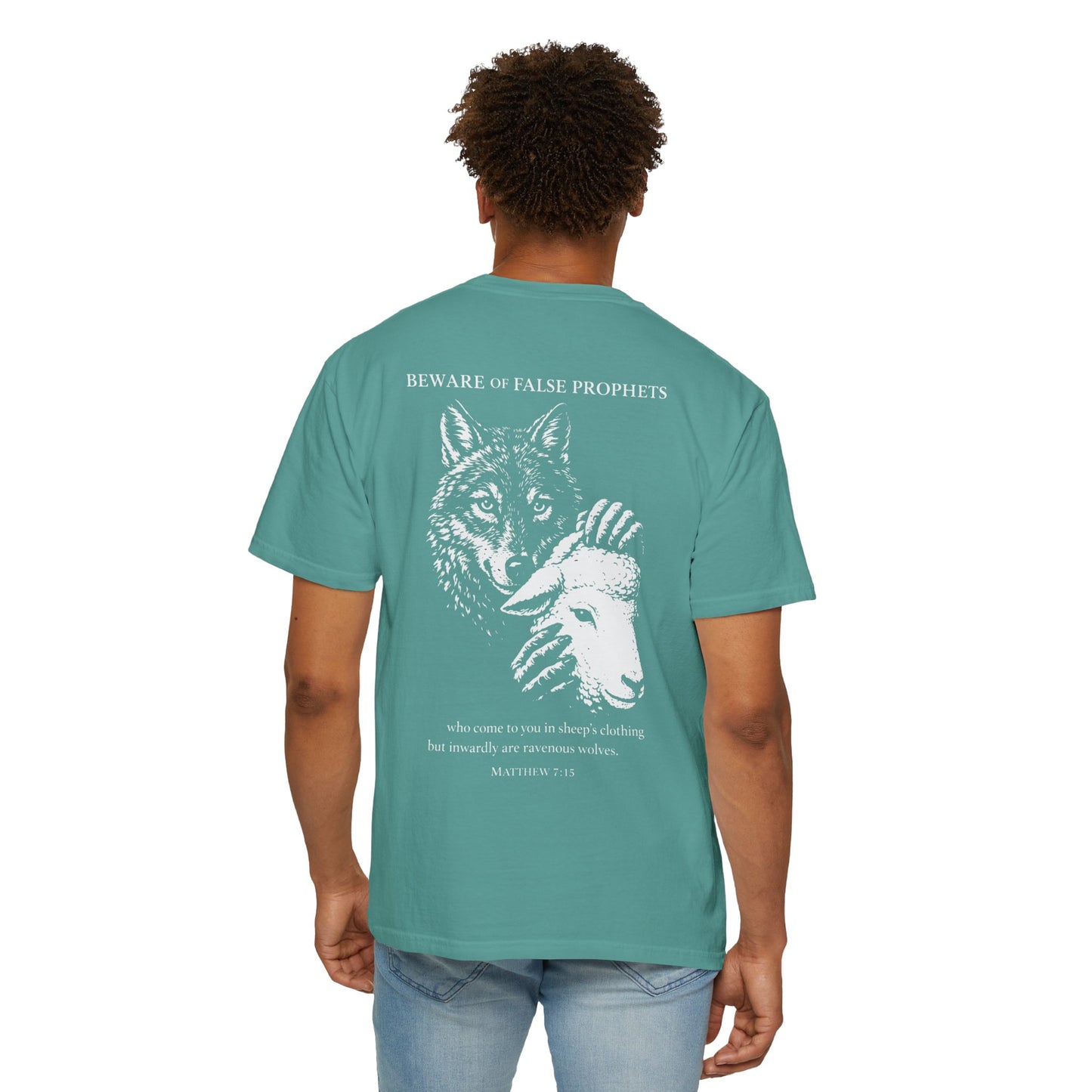 Christian 'Beware of False Prophets' Graphic T-Shirt — Wolf in Sheep's Clothing Bible Verse Tee