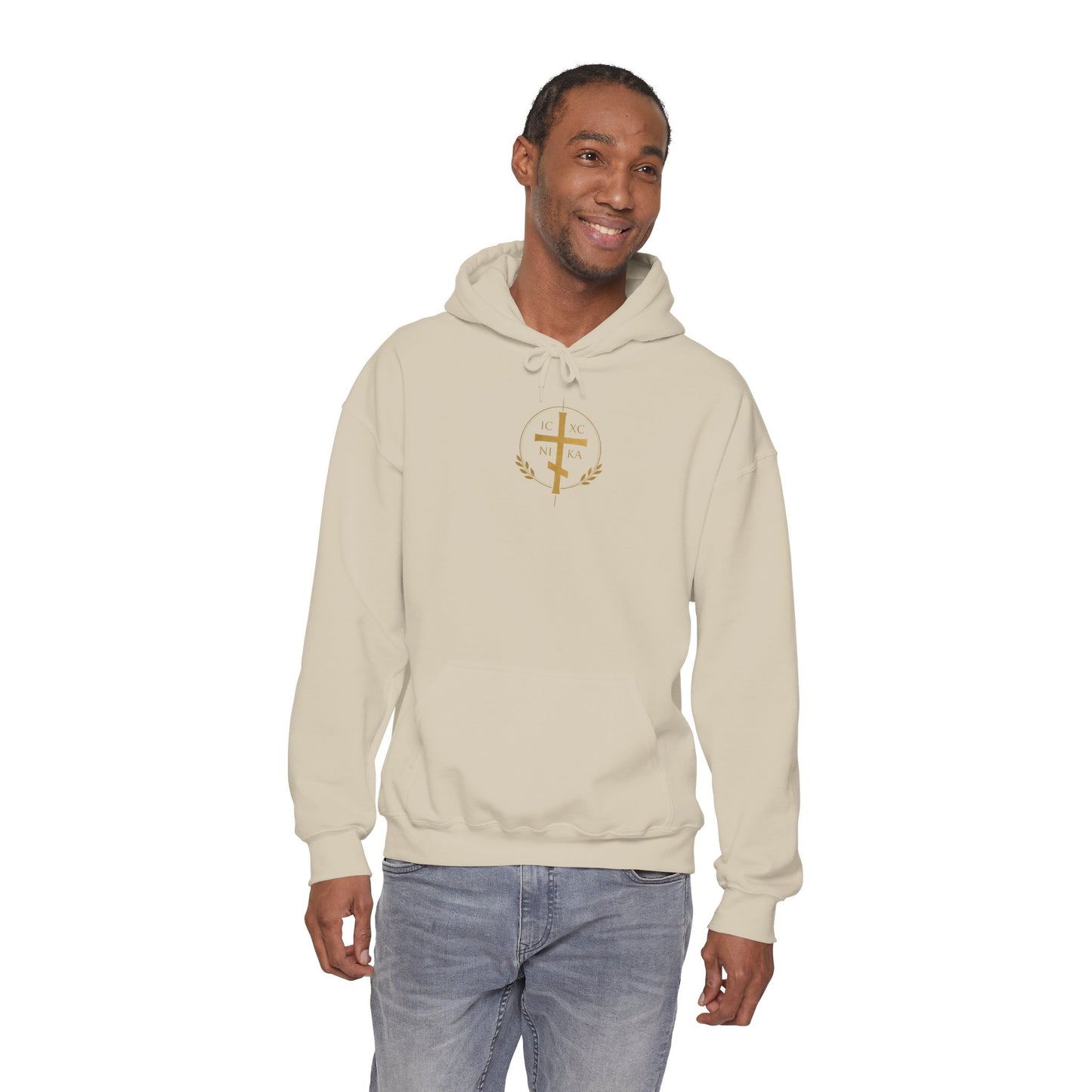Faith Cross Hoodie — Gold Christian Crest Pullover