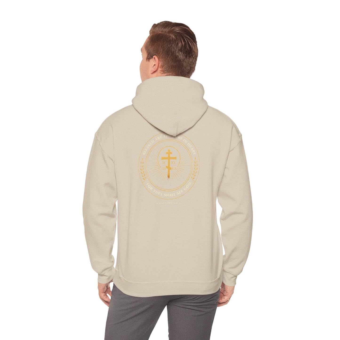 Faith Cross Hoodie — Gold Christian Crest Pullover