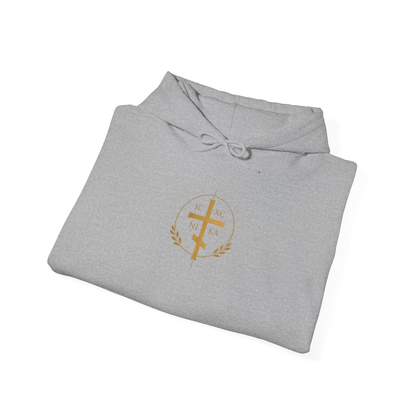 Christian Cross Hoodie — Gold Cross with Wings & Laurel Comfort Pullover