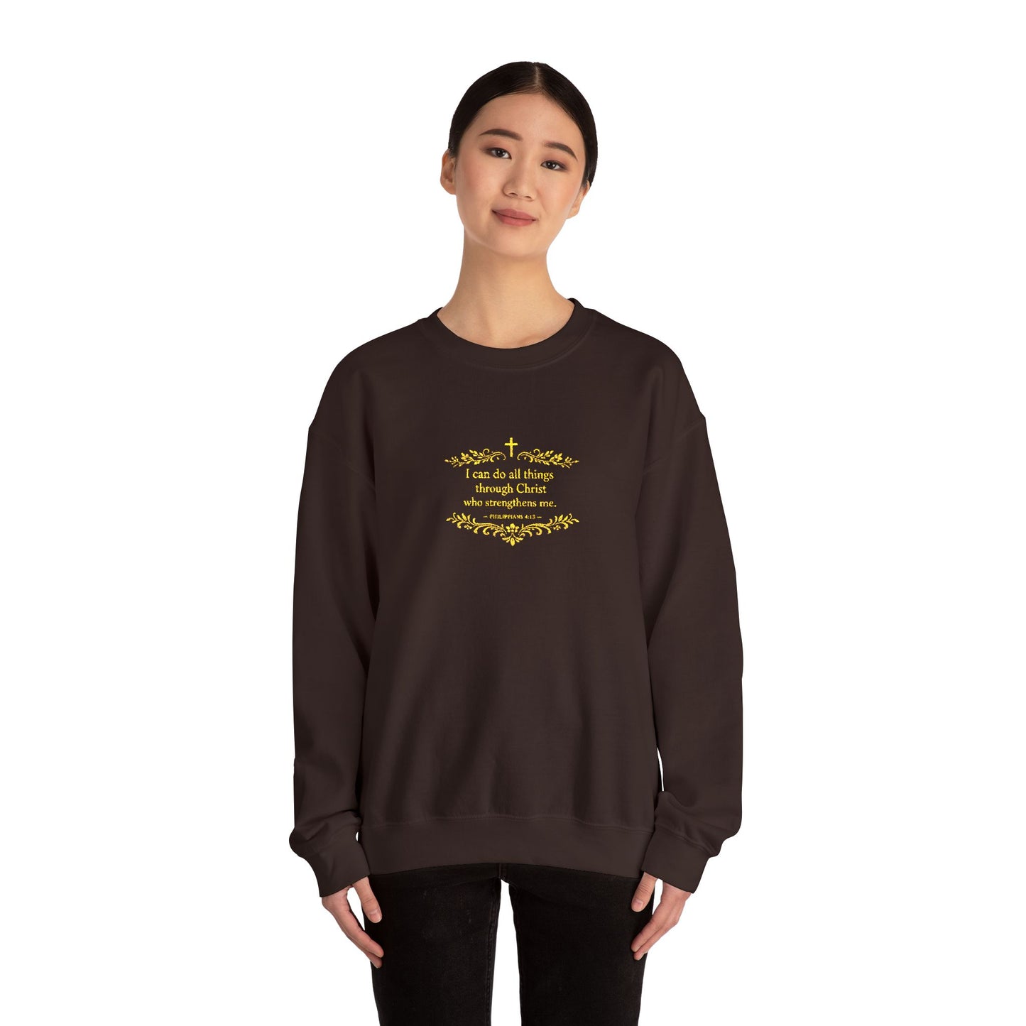 Cozy Floral Script Crewneck Sweatshirt — "Don't Worry Be Happy" Chest Design