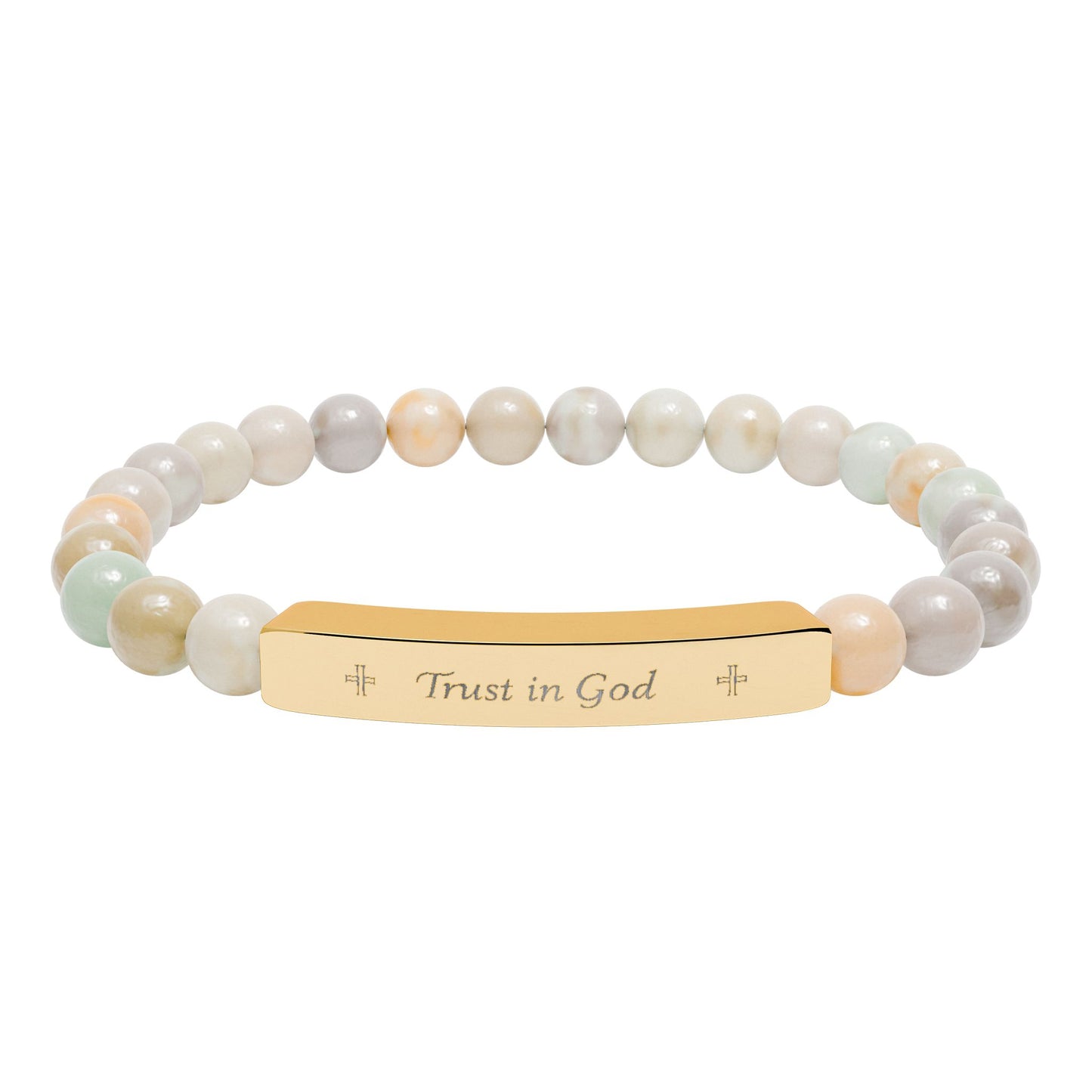 Engraved Natural Stone Bar Bracelet – Personalized Stretch Beaded Bracelet