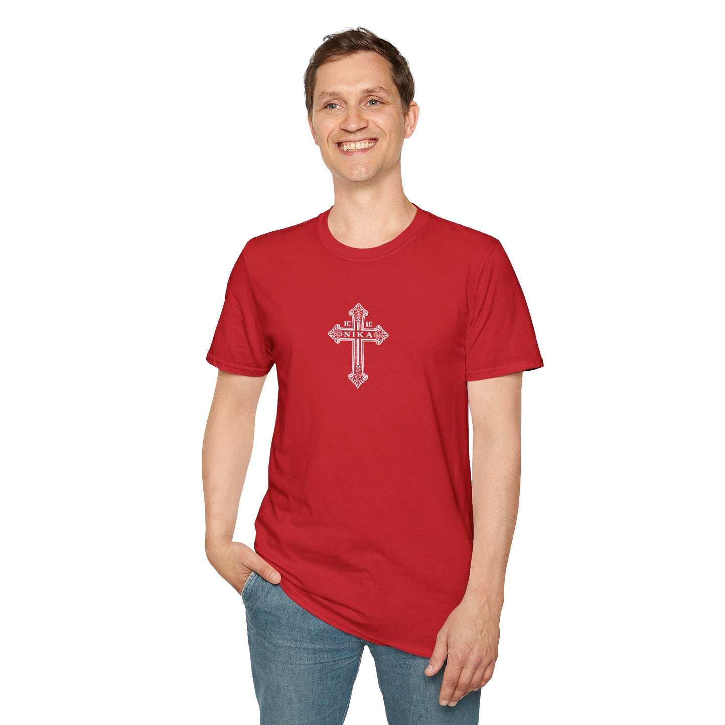 Christian Cross T-Shirt — Isaiah 41:10 Faith Prayer Tee (Front Small Cross, Back Scripture Emblem)