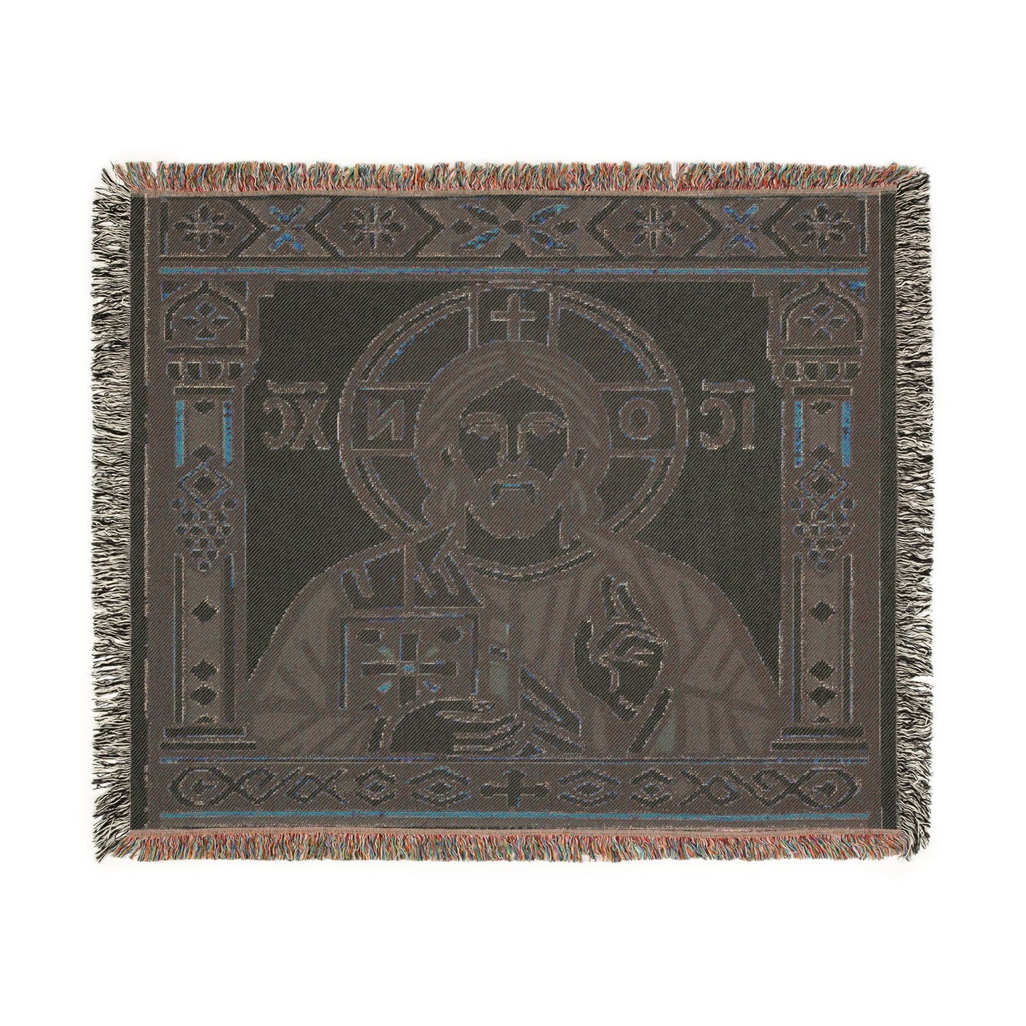 Jesus Icon Woven Blanket — Religious Decorative Throw for Home & Church