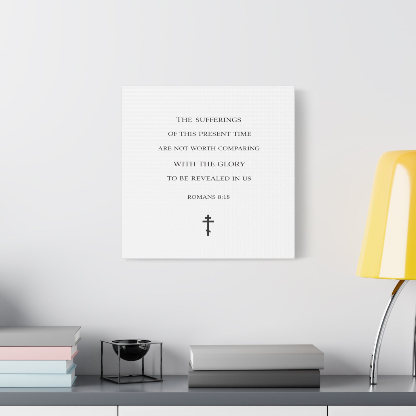 Canvas Wall Art — Romans 8:18 Scripture Quote with Cross
