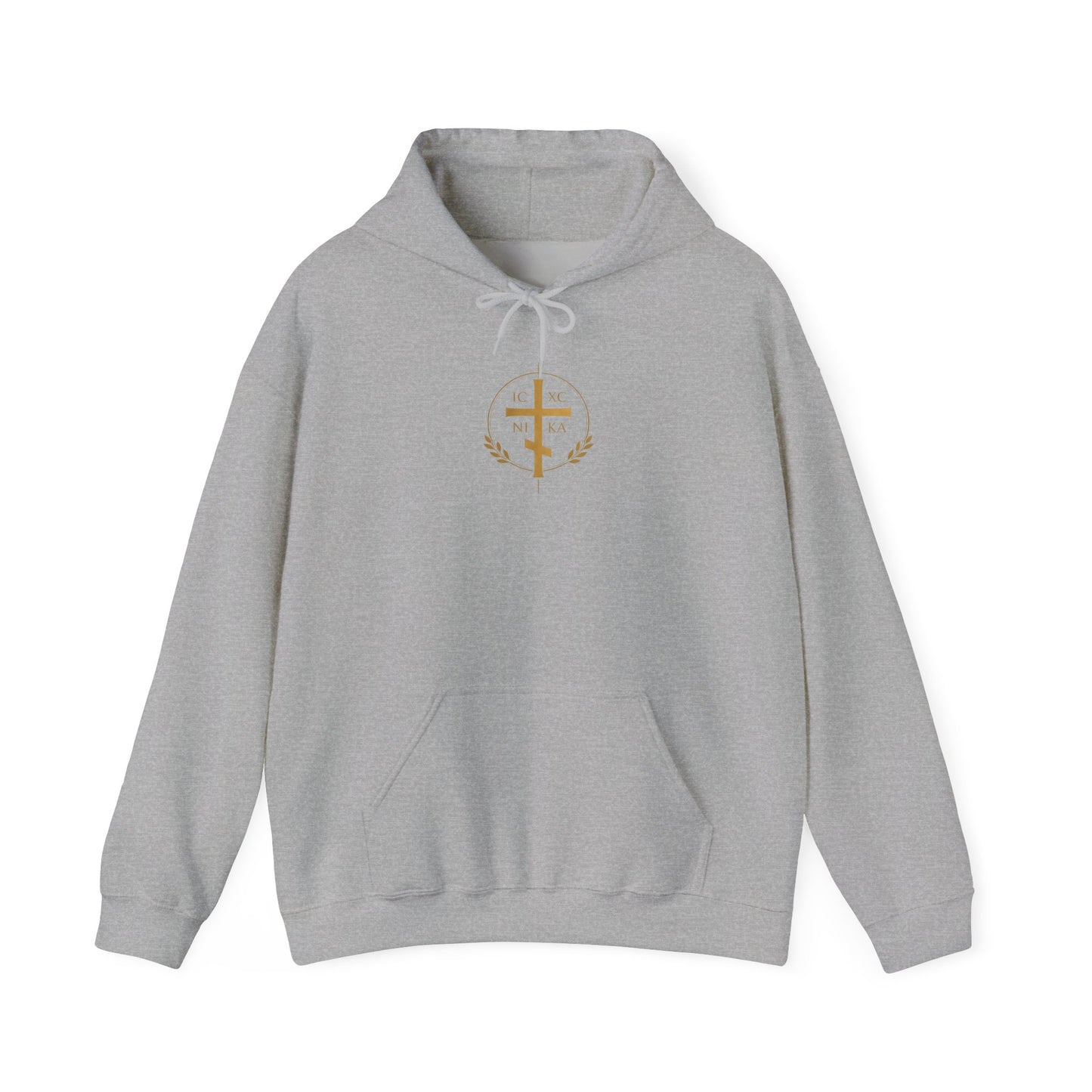Christian Cross Hoodie — Gold Cross with Wings & Laurel Comfort Pullover