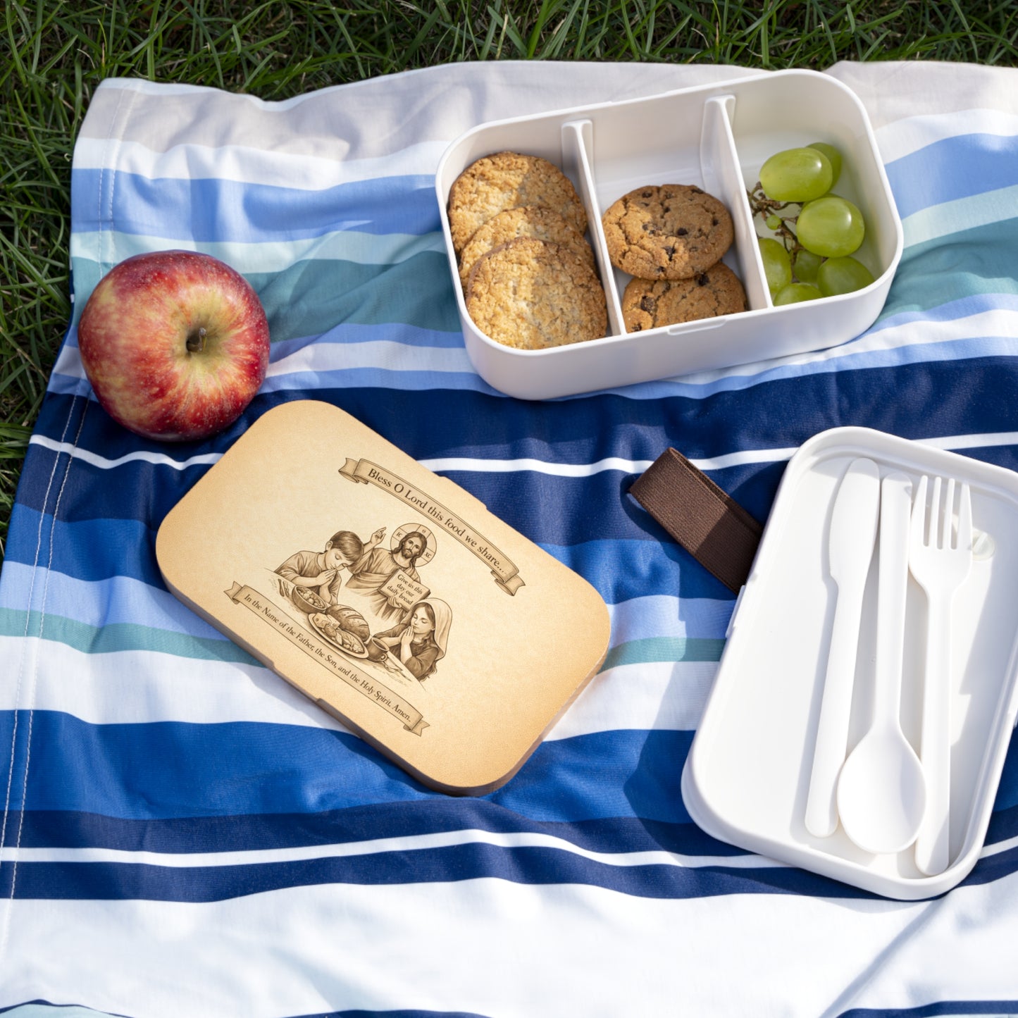 Religious Bento Lunch Box — "Bless O Lord This Food We Share" Prayer Design
