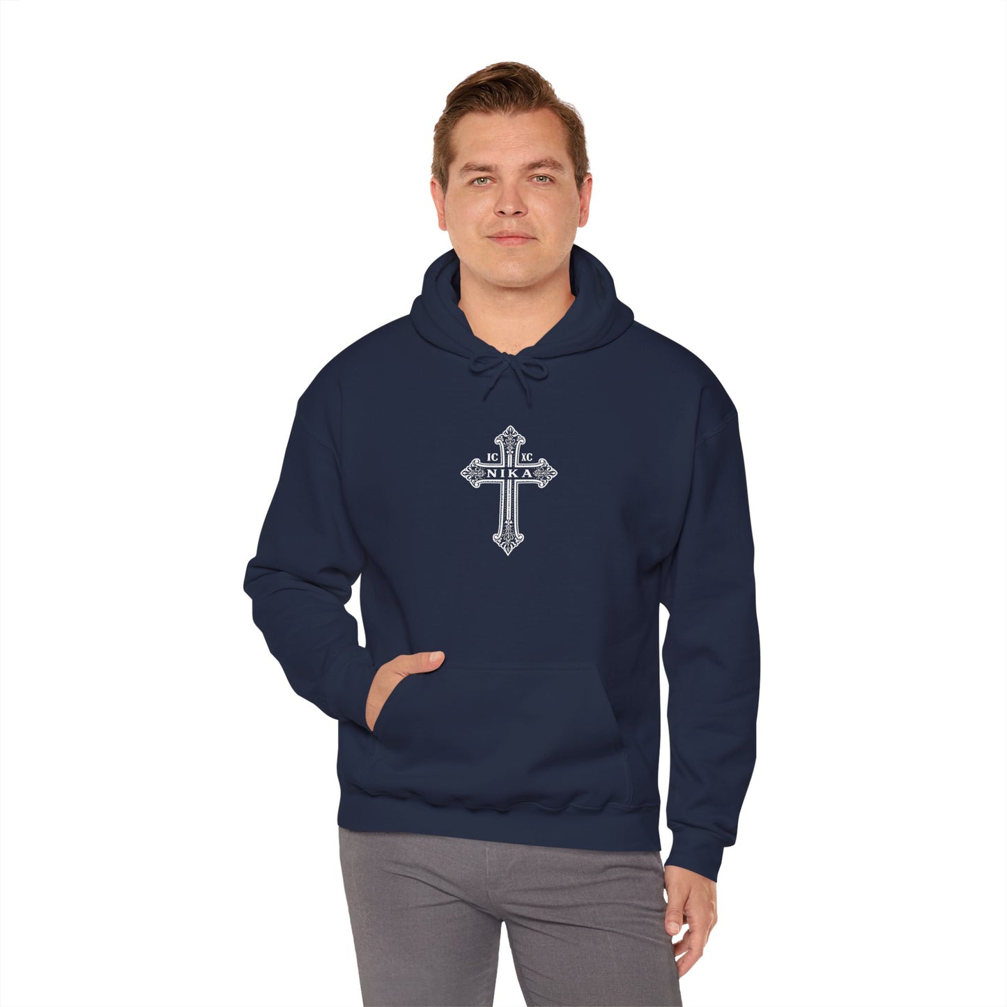Christian Cross Hoodie — "I Am The Way" Scripture Back Print