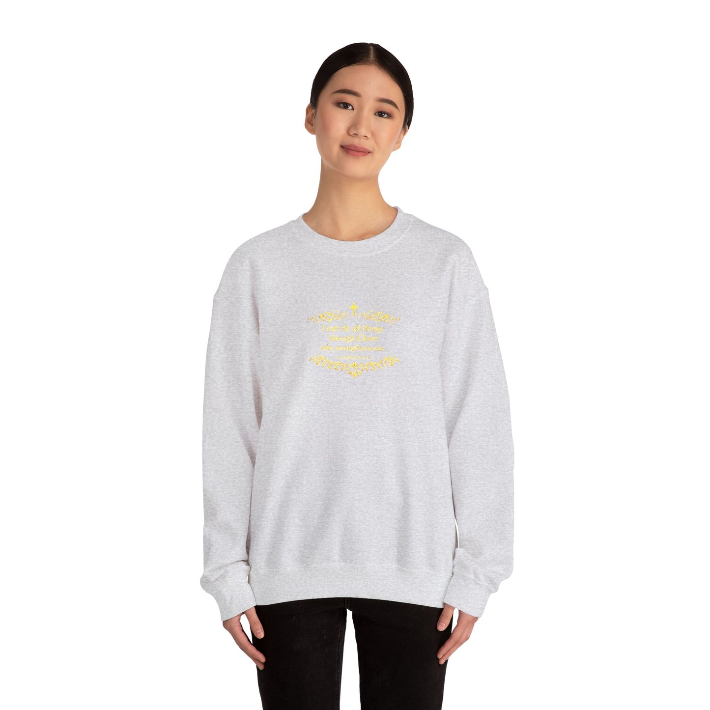 Cozy Floral Script Crewneck Sweatshirt — "Don't Worry Be Happy" Chest Design