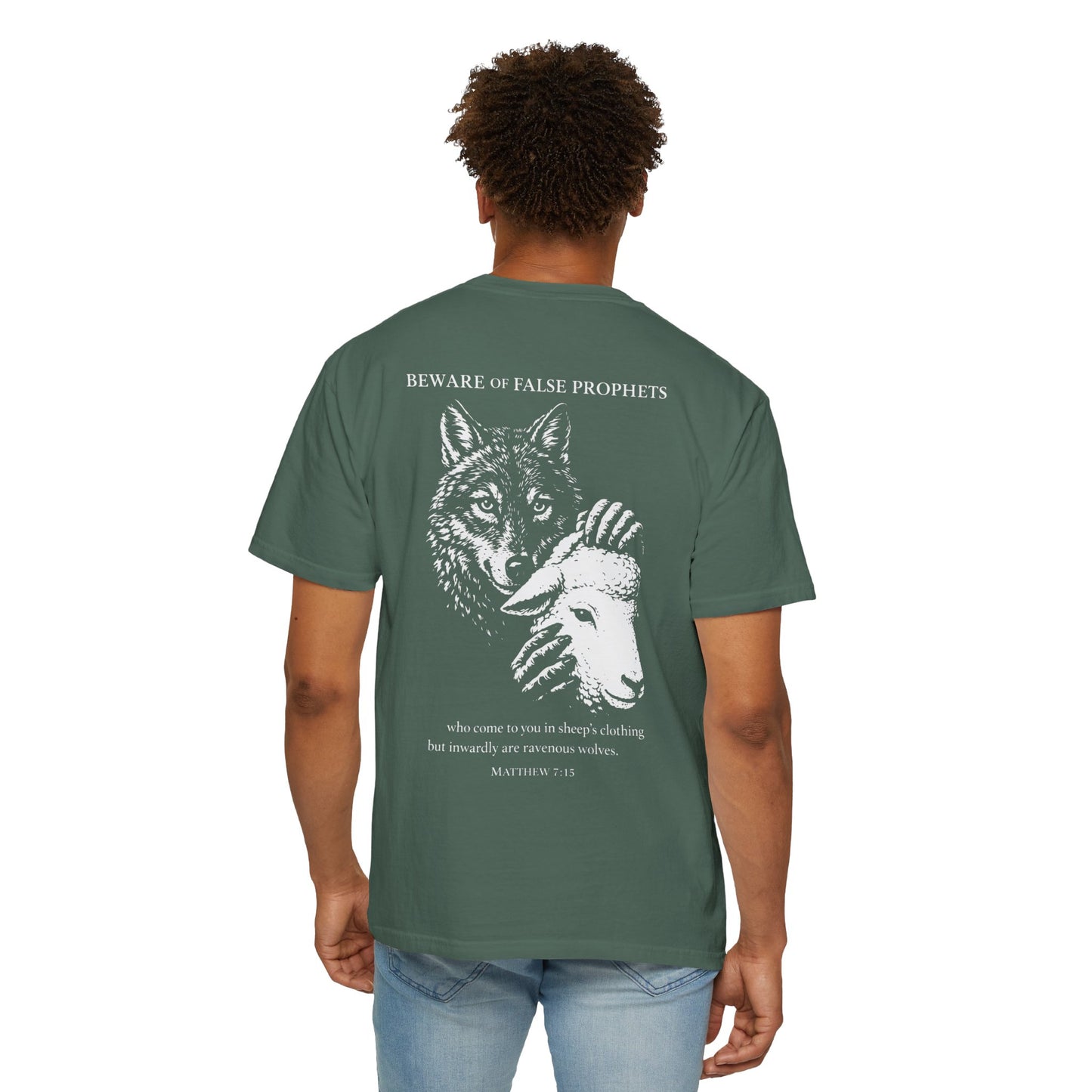 Christian 'Beware of False Prophets' Graphic T-Shirt — Wolf in Sheep's Clothing Bible Verse Tee