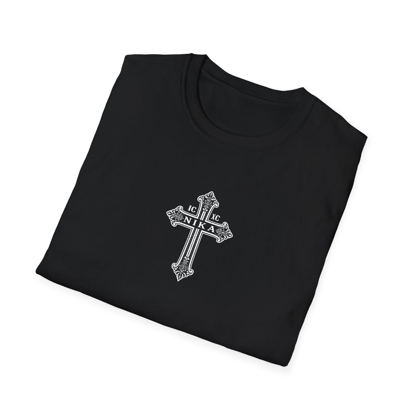 Christian Cross T-Shirt — Isaiah 41:10 Faith Prayer Tee (Front Small Cross, Back Scripture Emblem)