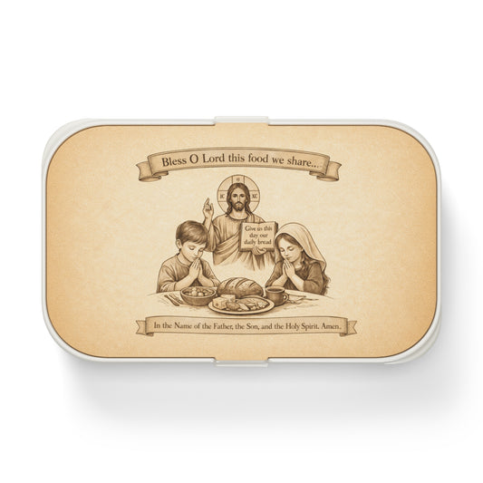 Religious Bento Lunch Box — "Bless O Lord This Food We Share" Prayer Design