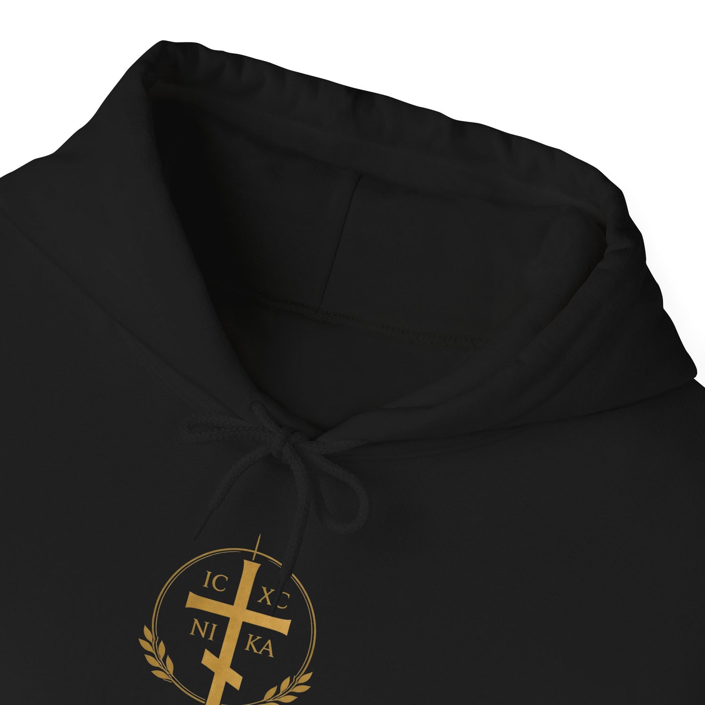 Christian Cross Hoodie — Gold Cross with Wings & Laurel Comfort Pullover