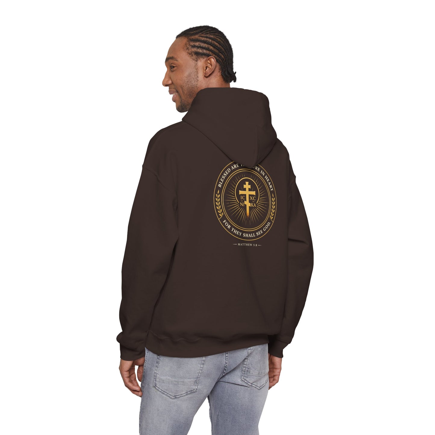 Faith Cross Hoodie — Gold Christian Crest Pullover