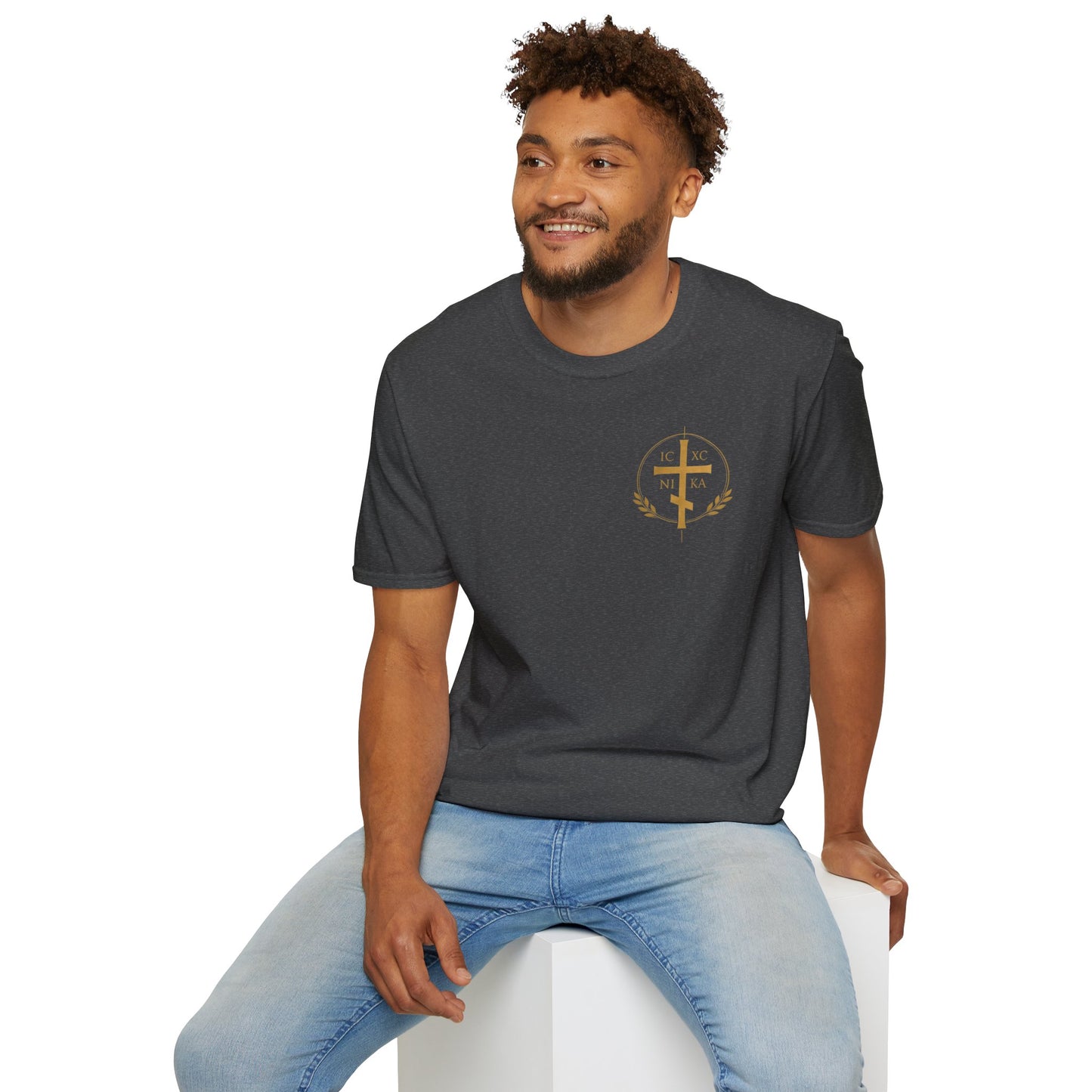 Christian Stained Glass Cross T-Shirt — "I Am the Alpha and the Omega"