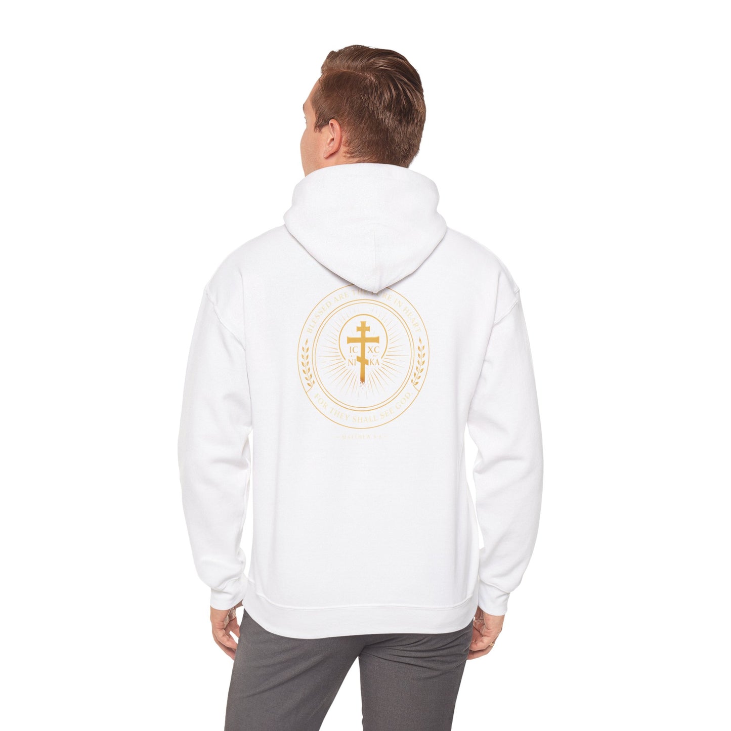 Faith Cross Hoodie — Gold Christian Crest Pullover