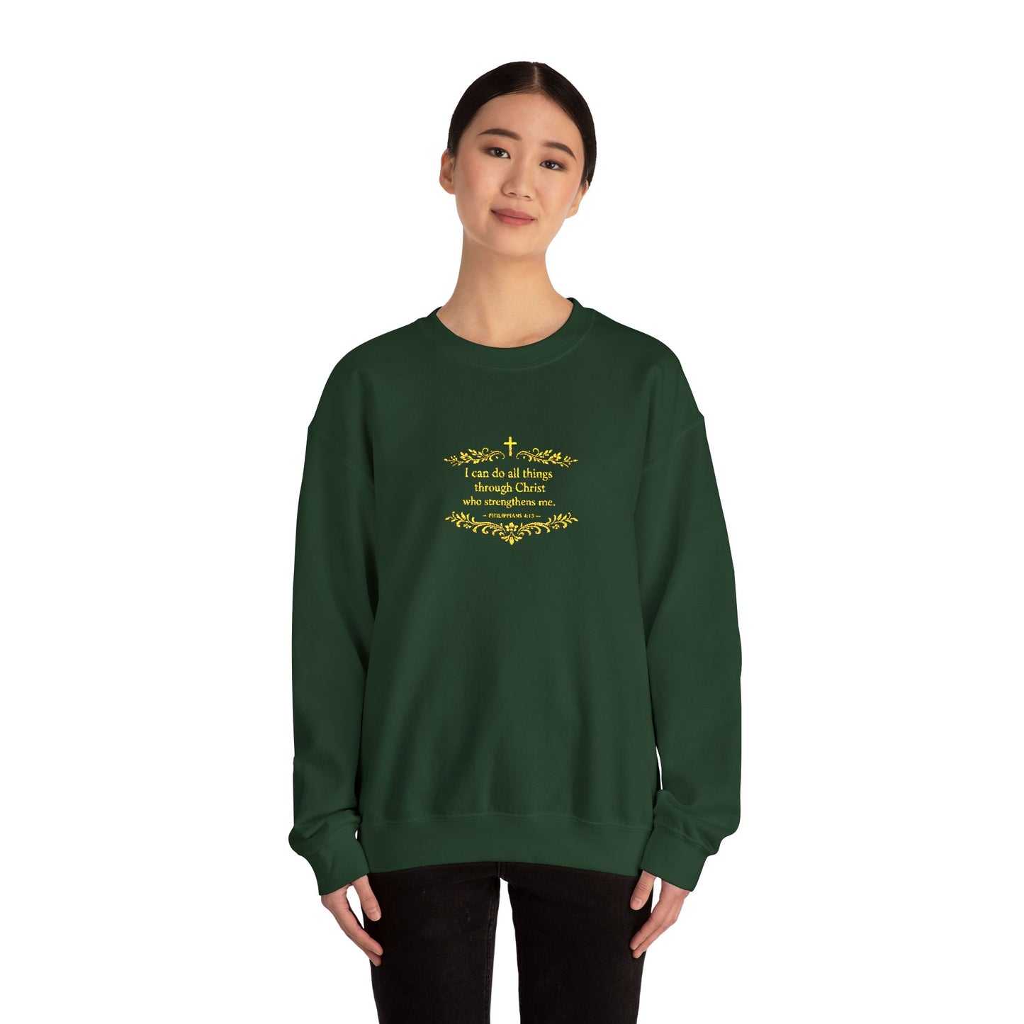 Cozy Floral Script Crewneck Sweatshirt — "Don't Worry Be Happy" Chest Design