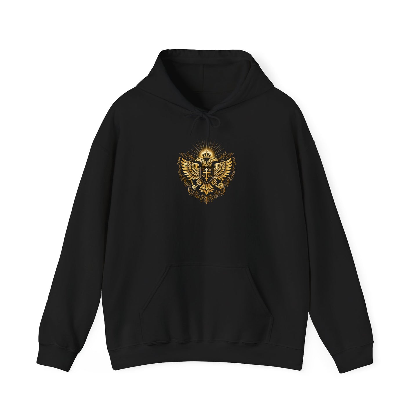 Christian Cross & Eagle Hoodie — Faith-Based Gold Emblem Sweatshirt