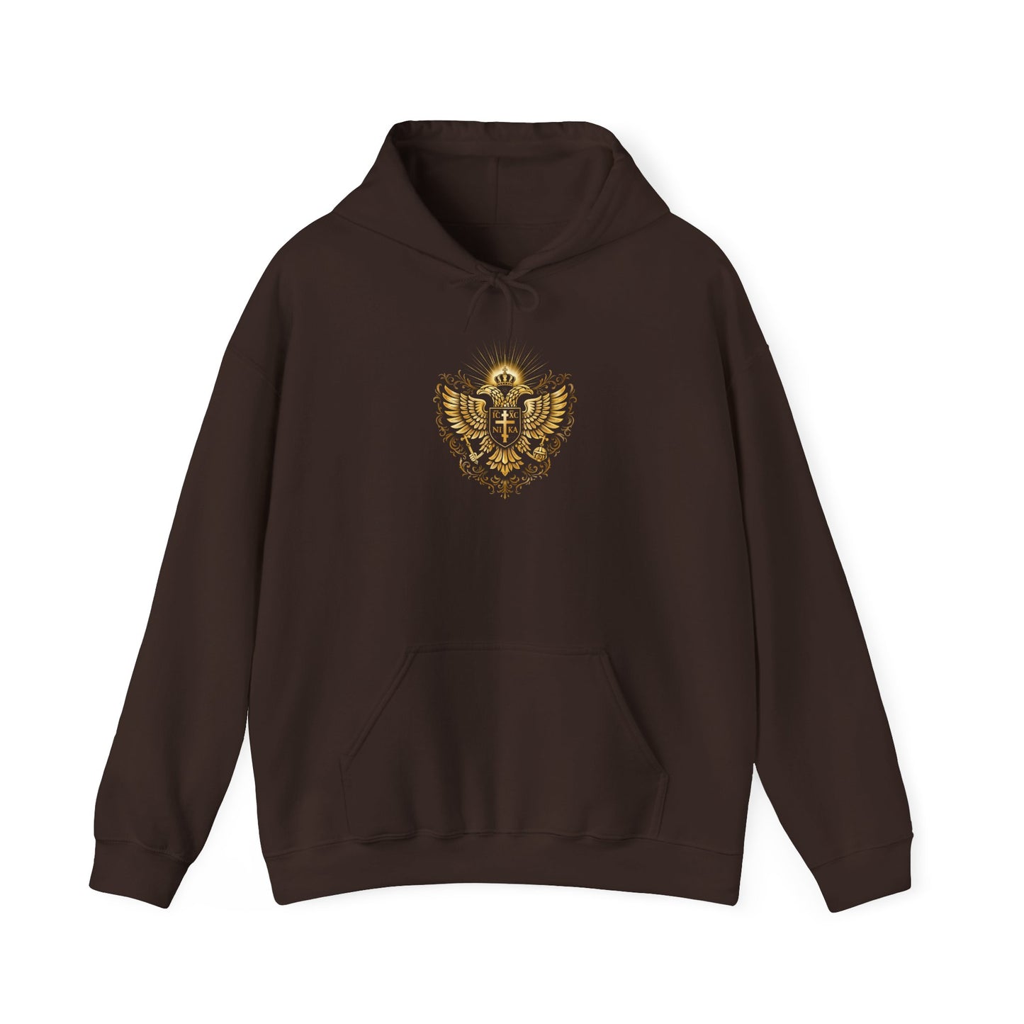 Christian Cross & Eagle Hoodie — Faith-Based Gold Emblem Sweatshirt